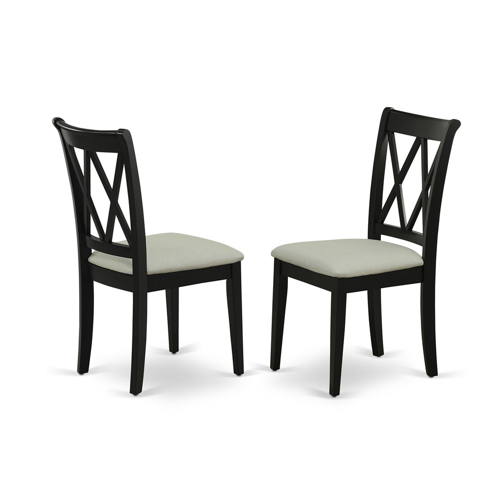 East West Furniture DLCL5-BLK-C 5 Piece Dining Room Table Set Includes a Round Dining Table with Dropleaf and 4 Linen Fabric Upholstered Chairs