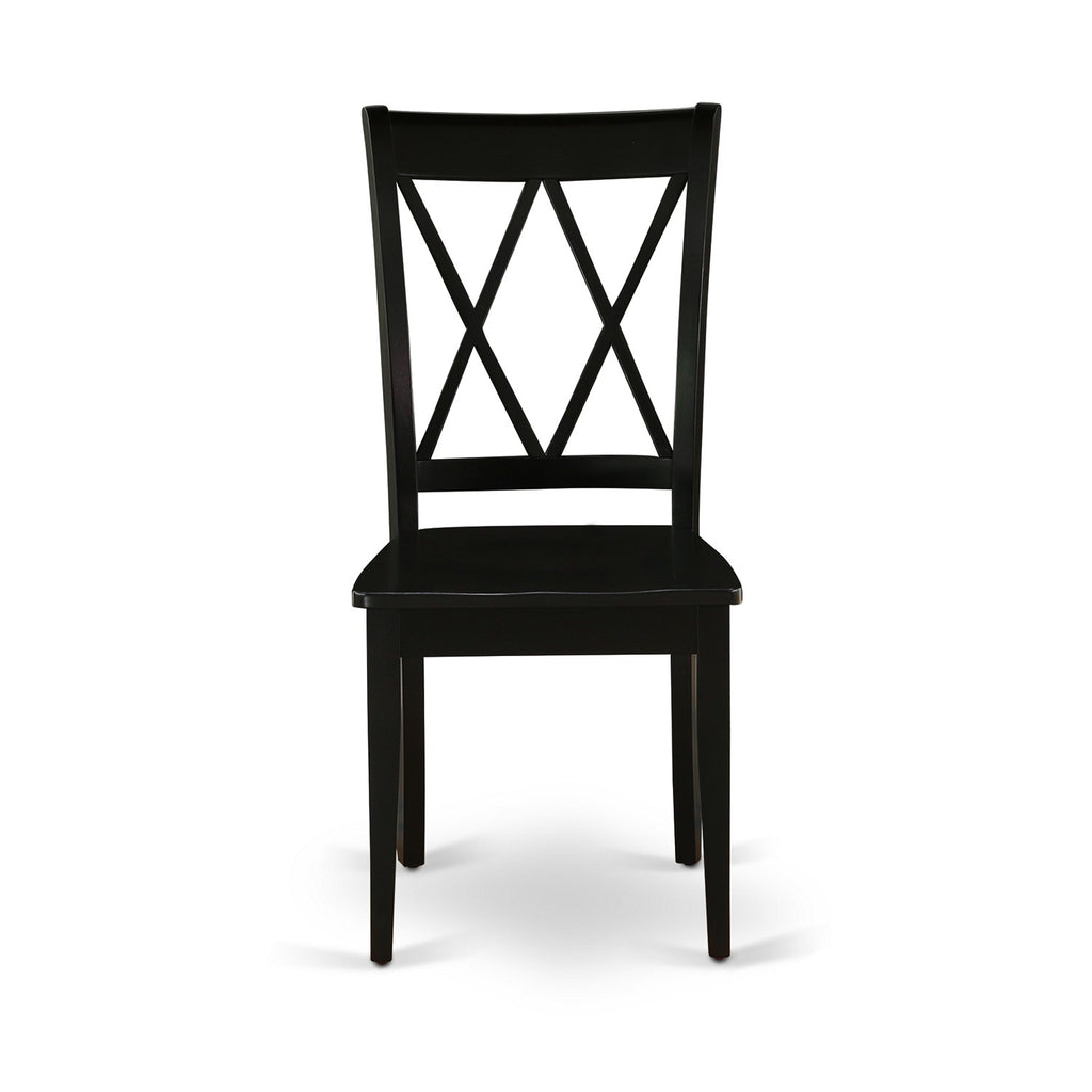 East West Furniture CLC-BLK-W Clarksville Dining Chairs - Double Cross Back Wooden Seat Chairs, Set of 2, Black