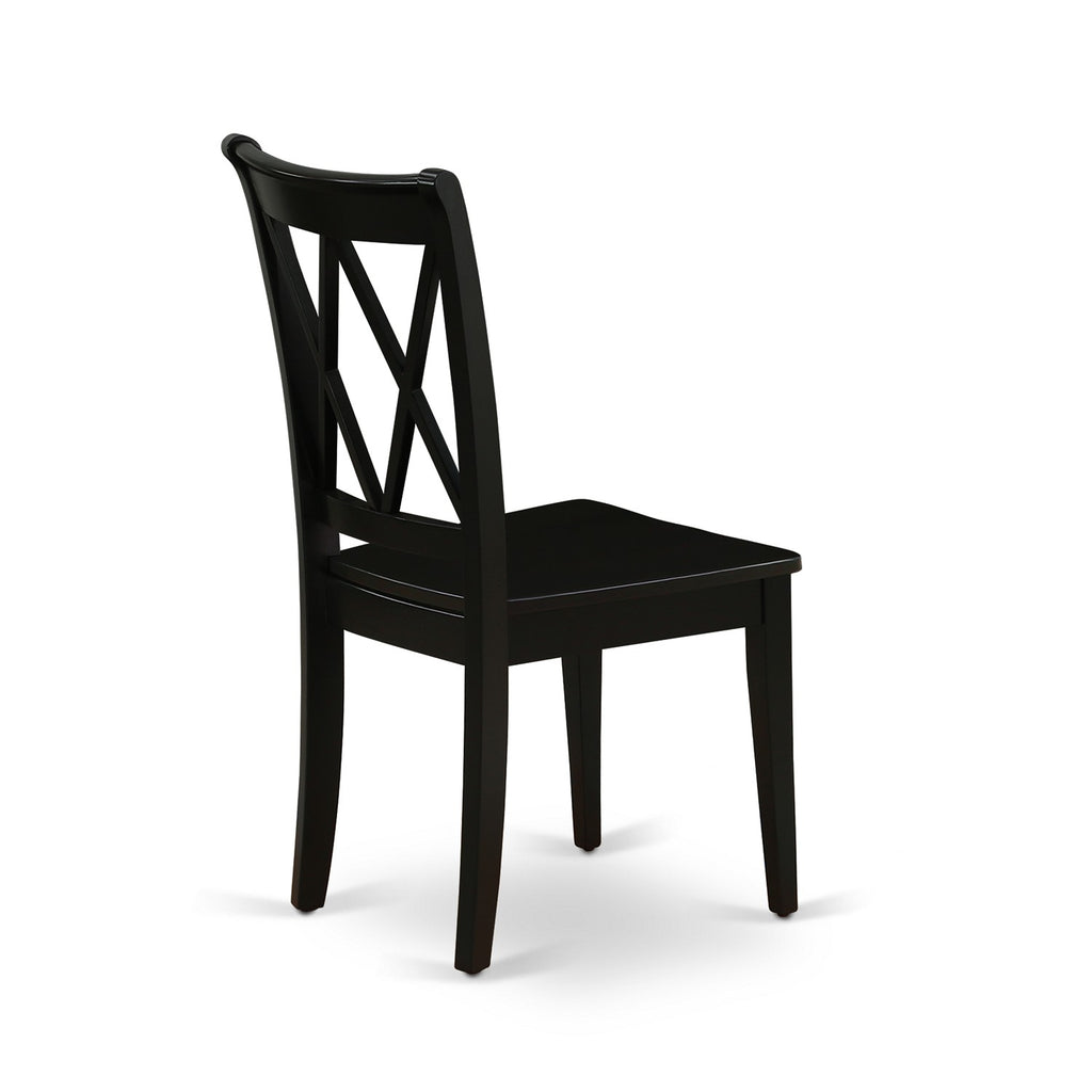 East West Furniture CLC-BLK-W Clarksville Dining Chairs - Double Cross Back Wooden Seat Chairs, Set of 2, Black