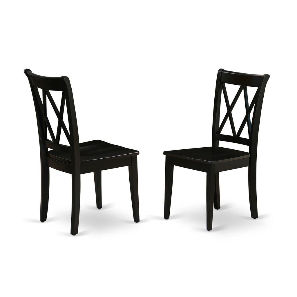 East West Furniture CLC-BLK-W Clarksville Dining Chairs - Double Cross Back Wooden Seat Chairs, Set of 2, Black