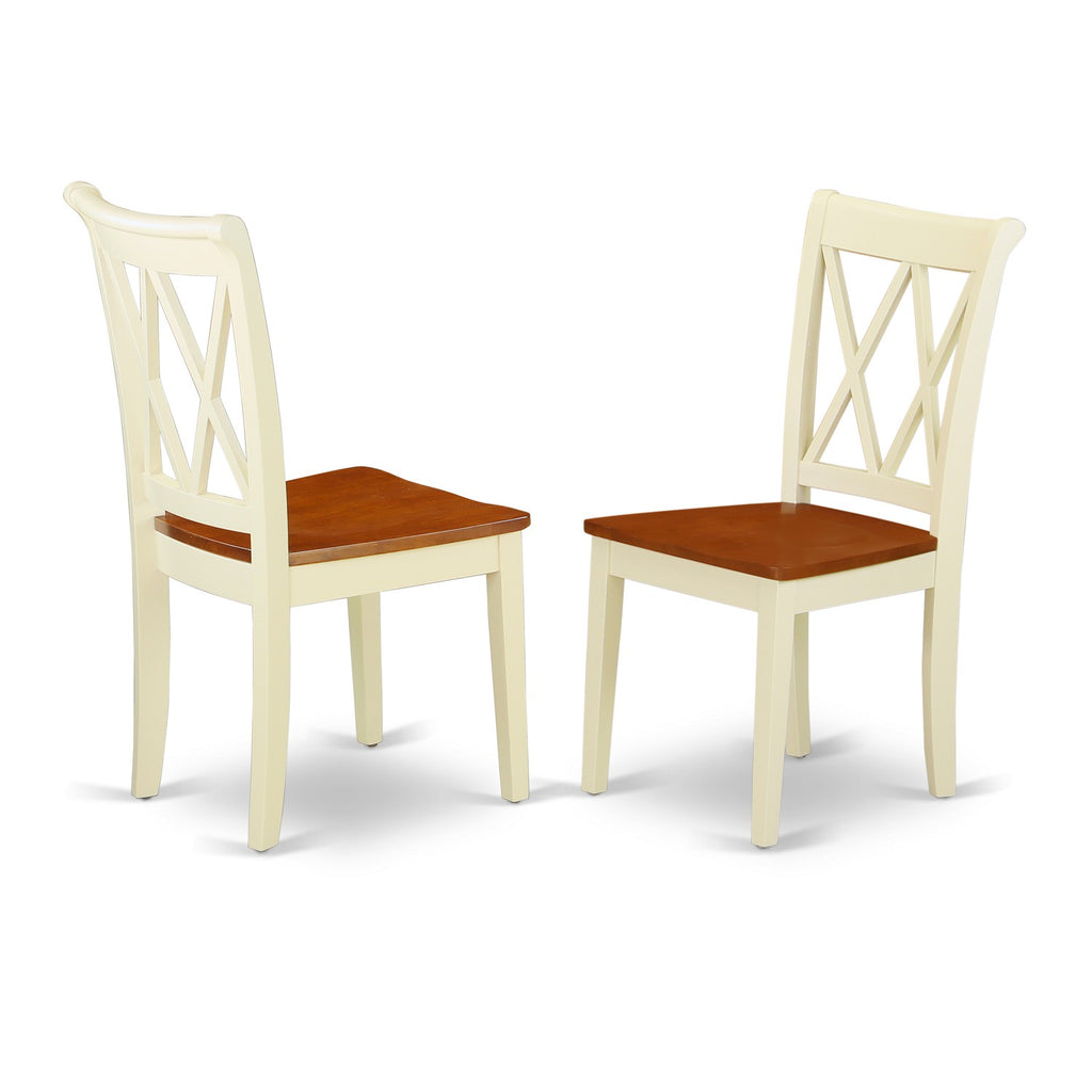 East West Furniture CLC-BMK-W Clarksville Dining Room Chairs - Double Cross Back Wood Seat Chairs, Set of 2, Buttermilk & Cherry