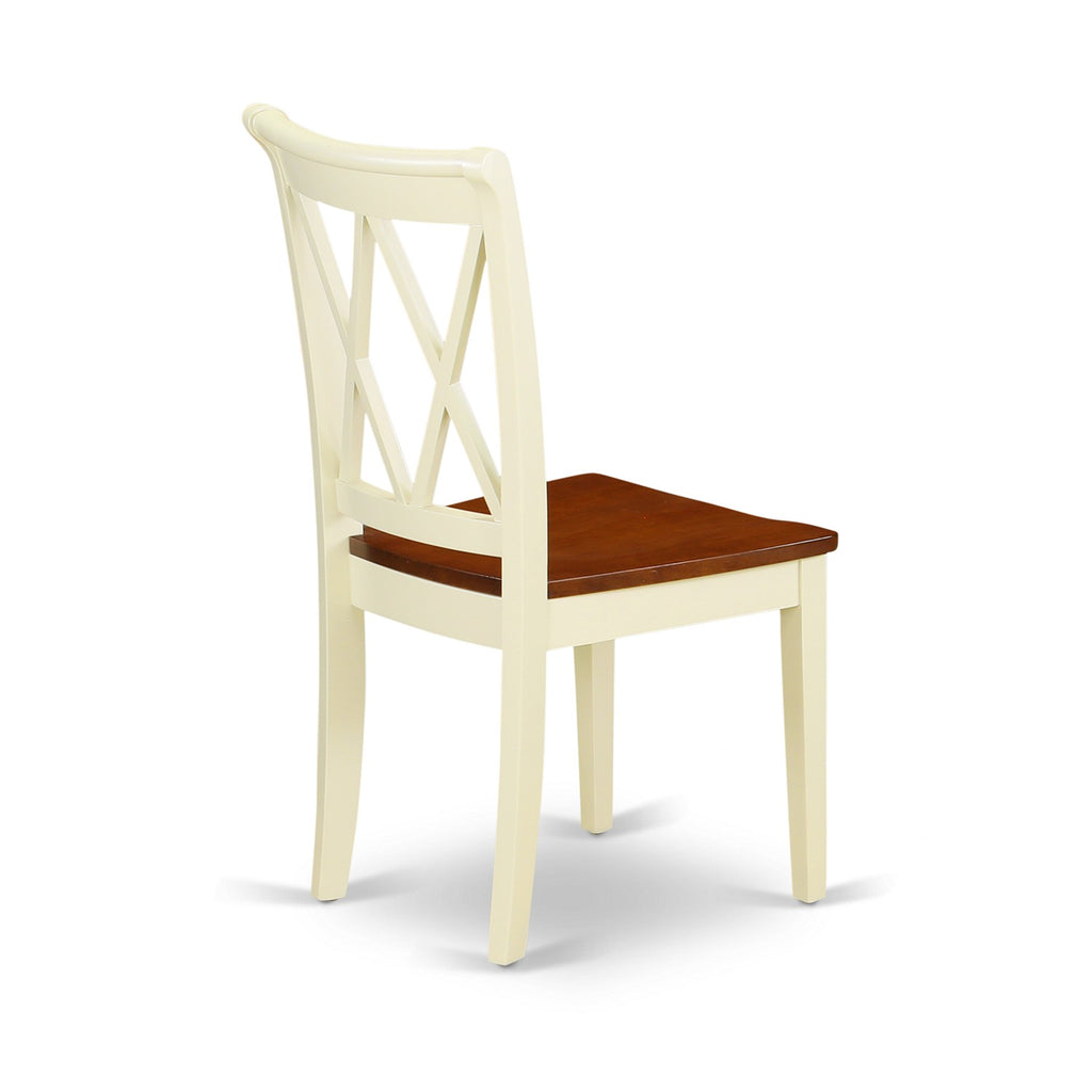 East West Furniture DLCL5-BMK-W 5 Piece Dining Room Table Set Includes a Round Dining Table with Dropleaf and 4 Wood Seat Chairs