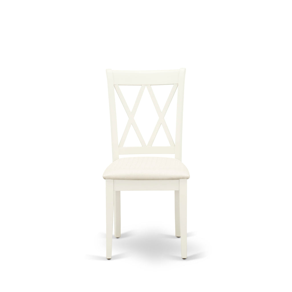 East West Furniture NDCL5-LWH-C 5 Piece Dining Room Table Set Includes a Rectangle Kitchen Table with Dropleaf and 4 Linen Fabric Upholstered Dining Chairs