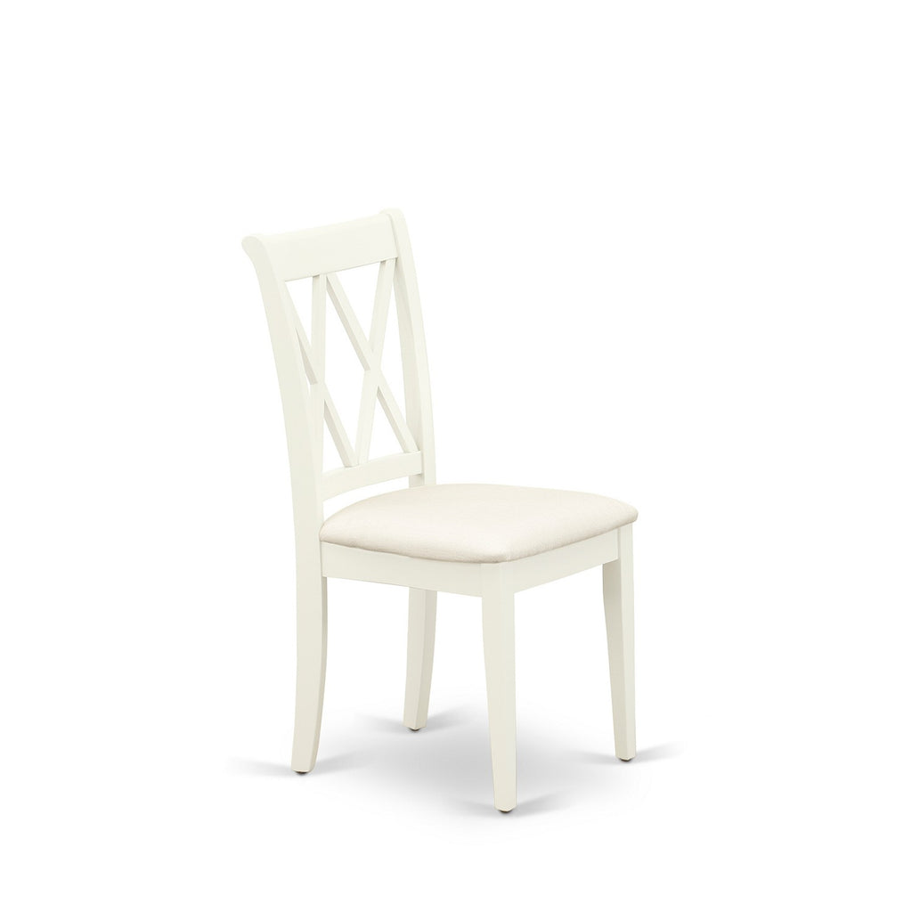 East West Furniture ANCL3-LWH-C 3 Piece  Dining Table Set for Small Spaces Contains a Round Kitchen Table with Pedestal and 2 Linen Fabric Dining Room Chairs
