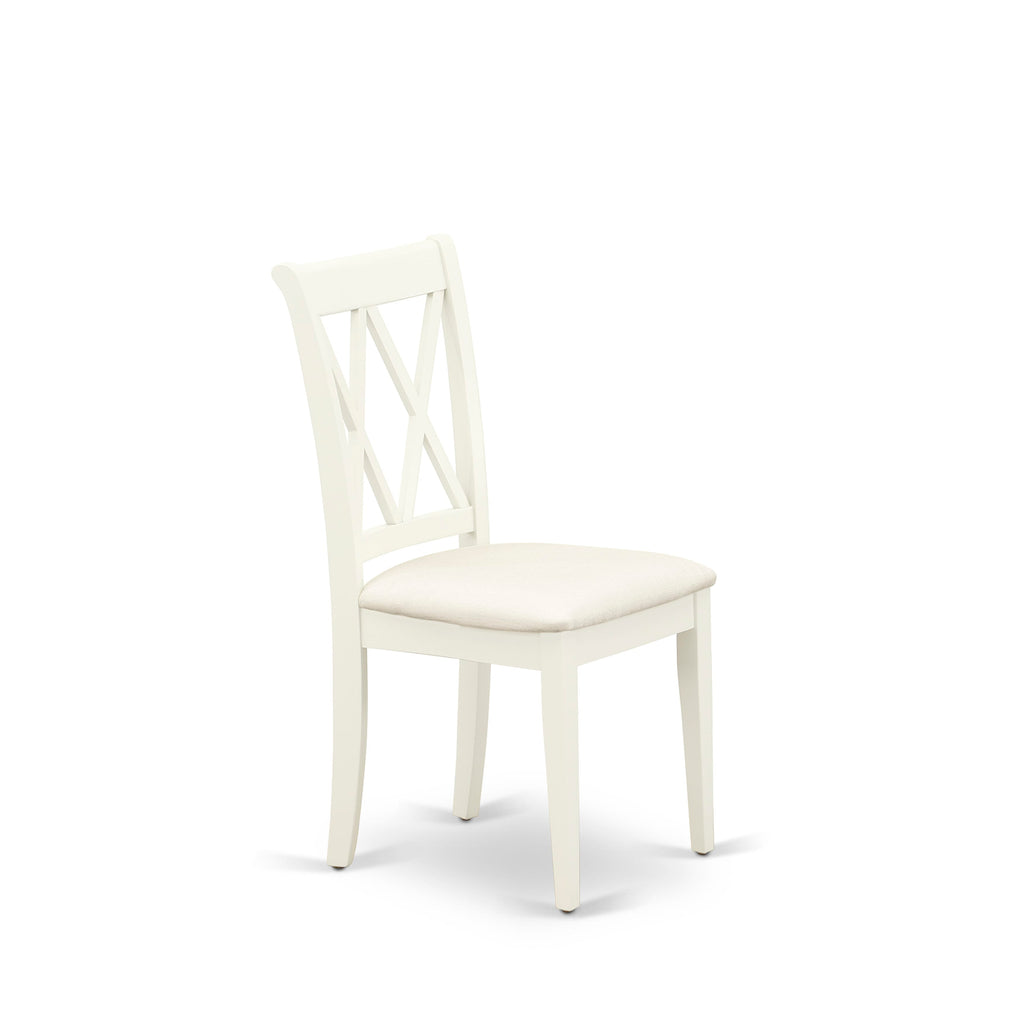 East West Furniture NDCL5-LWH-C 5 Piece Dining Room Table Set Includes a Rectangle Kitchen Table with Dropleaf and 4 Linen Fabric Upholstered Dining Chairs