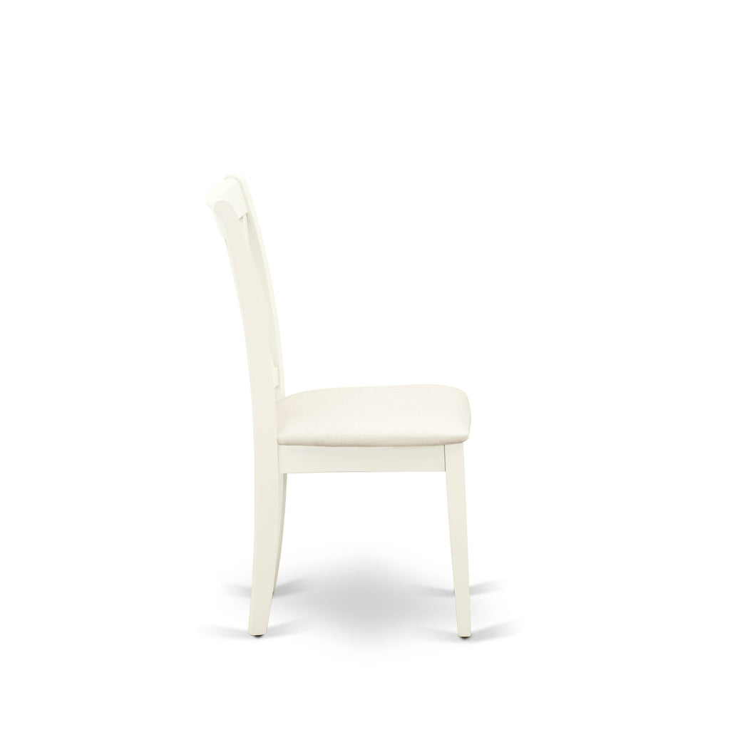 East West Furniture NDCL5-LWH-C 5 Piece Dining Room Table Set Includes a Rectangle Kitchen Table with Dropleaf and 4 Linen Fabric Upholstered Dining Chairs