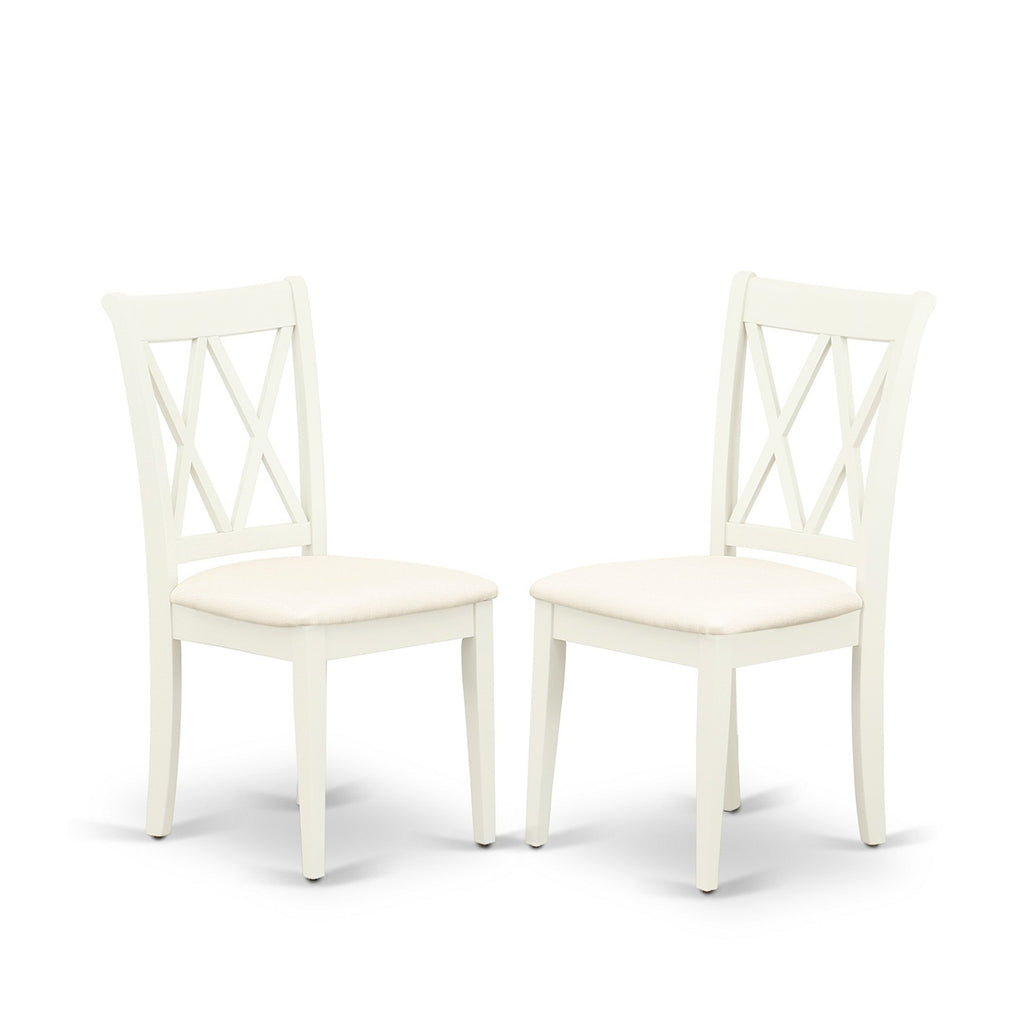 East West Furniture BOCL5-WHI-C 5 Piece Dinette Set for 4 Includes a Round Kitchen Table and 4 Linen Fabric Dining Room Chairs, 42x42 Inch, Linen White