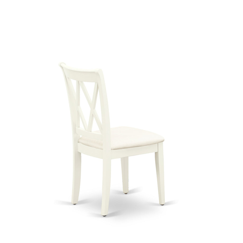 East West Furniture ANCL3-LWH-C 3 Piece  Dining Table Set for Small Spaces Contains a Round Kitchen Table with Pedestal and 2 Linen Fabric Dining Room Chairs
