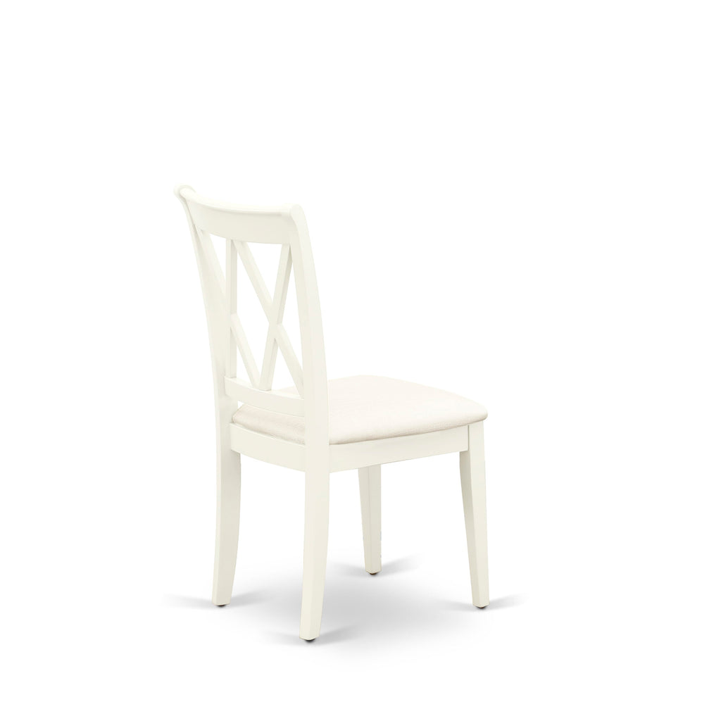 East West Furniture NDCL5-LWH-C 5 Piece Dining Room Table Set Includes a Rectangle Kitchen Table with Dropleaf and 4 Linen Fabric Upholstered Dining Chairs