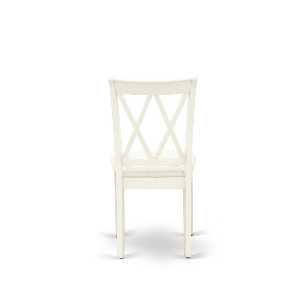 East West Furniture CLC-LWH-C Clarksville Kitchen Dining Chairs - Linen Fabric Upholstered Wood Chairs, Set of 2, Linen White