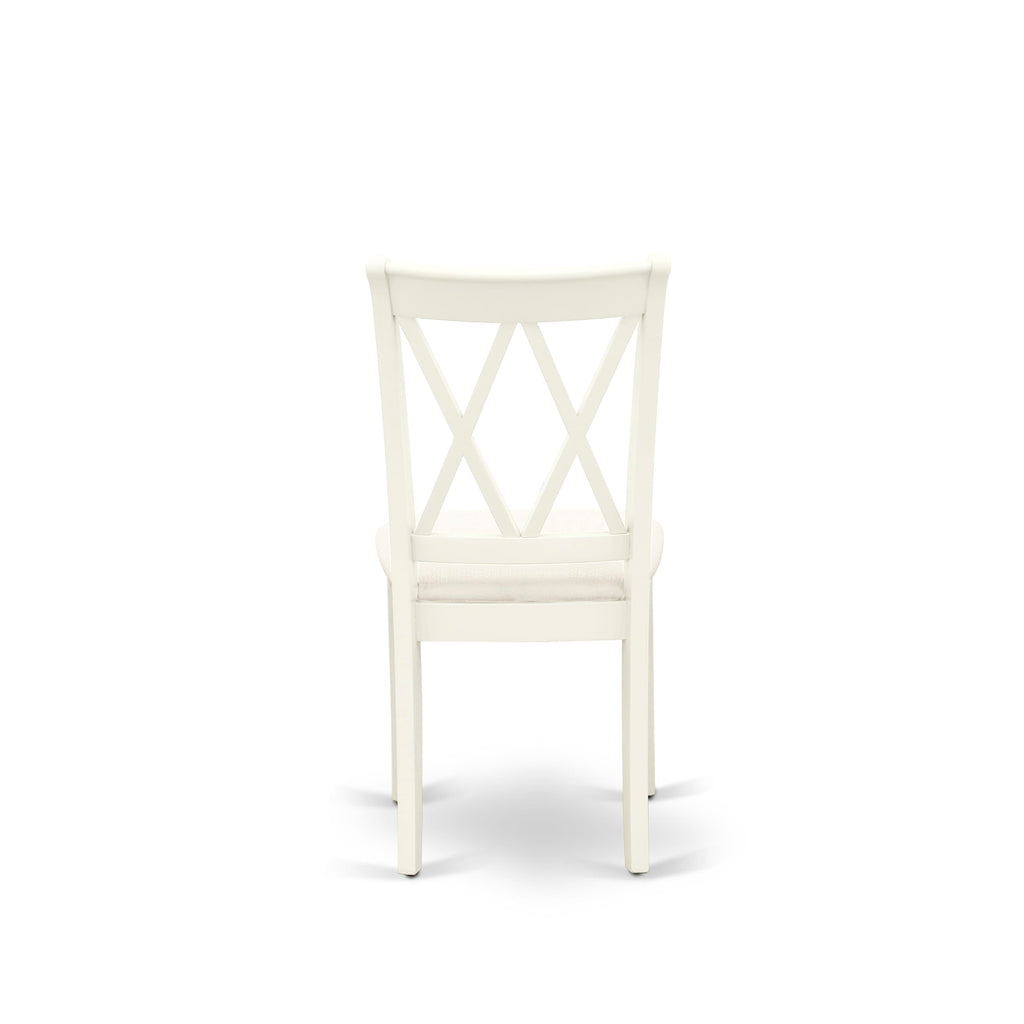 East West Furniture NDCL5-LWH-C 5 Piece Dining Room Table Set Includes a Rectangle Kitchen Table with Dropleaf and 4 Linen Fabric Upholstered Dining Chairs