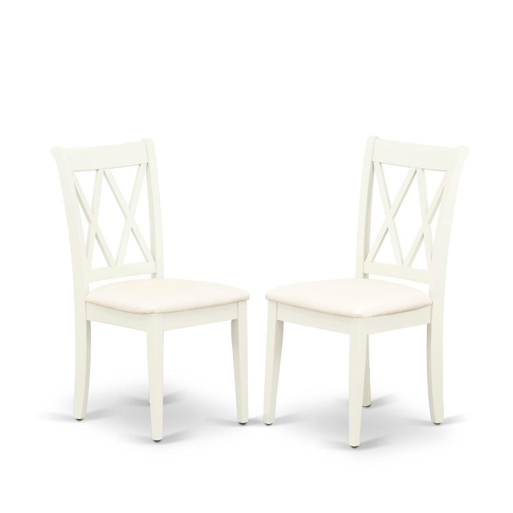 East West Furniture NDCL5-LWH-C 5 Piece Dining Room Table Set Includes a Rectangle Kitchen Table with Dropleaf and 4 Linen Fabric Upholstered Dining Chairs