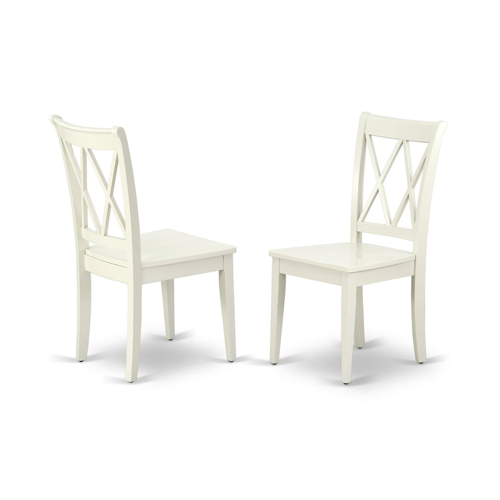 East West Furniture CLC-LWH-W Clarksville Dining Room Chairs - Double Cross Back Wood Seat Chairs, Set of 2, Linen White