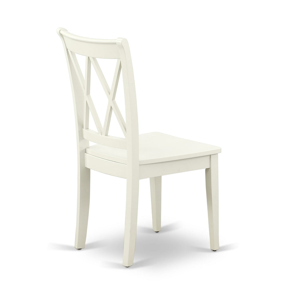 East West Furniture CLC-LWH-W Clarksville Dining Room Chairs - Double Cross Back Wood Seat Chairs, Set of 2, Linen White