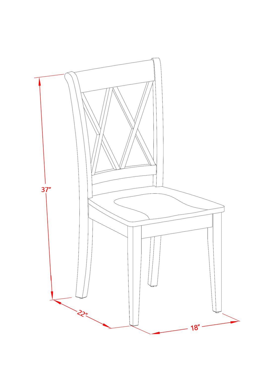 East West Furniture CLC-LWH-W Clarksville Dining Room Chairs - Double Cross Back Wood Seat Chairs