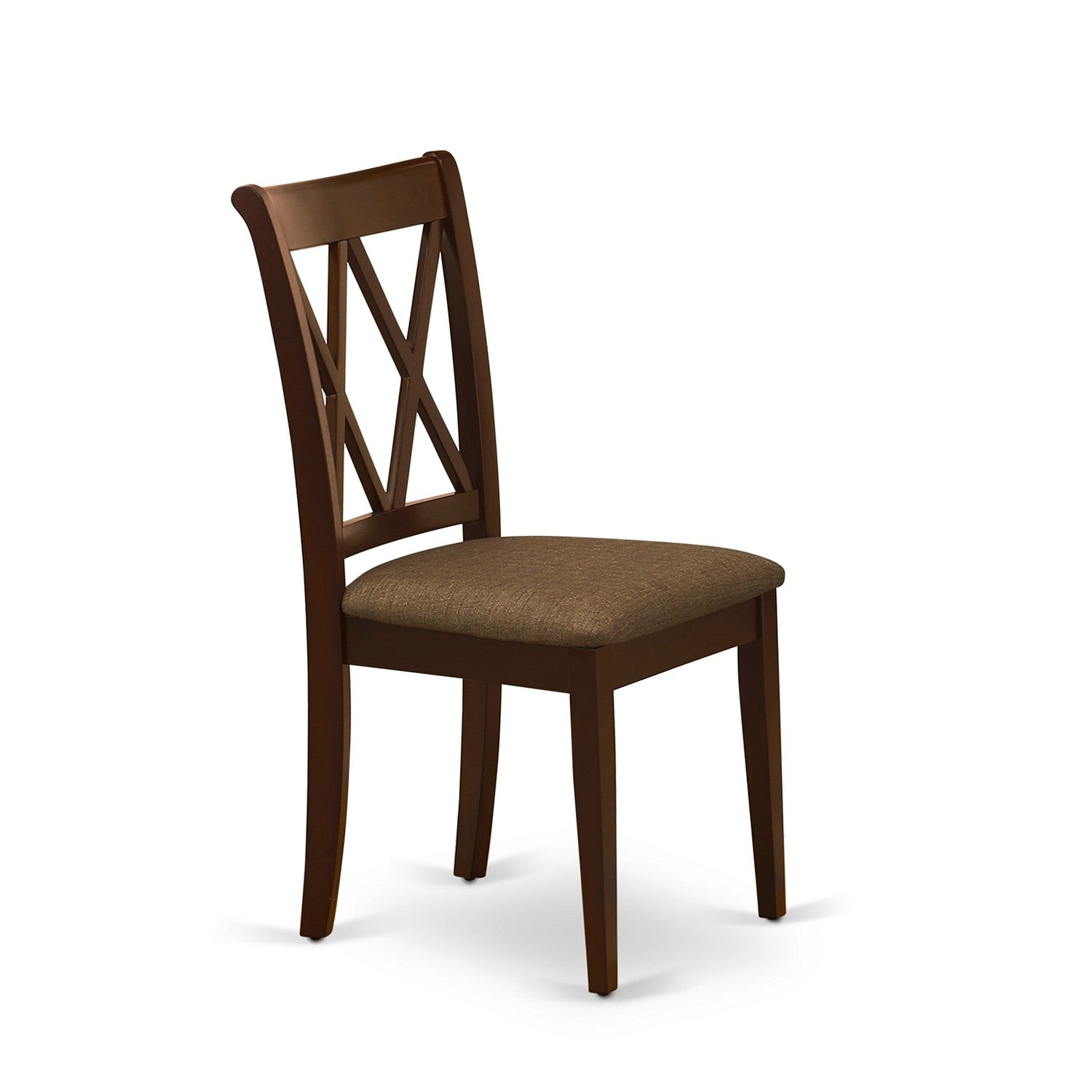 DUCL7-MAH-C 7Pc Dinette Set Includes a Rectangular Kitchen Table and Six Double X Back Linen seat Dining Chairs, Mahogany Finish