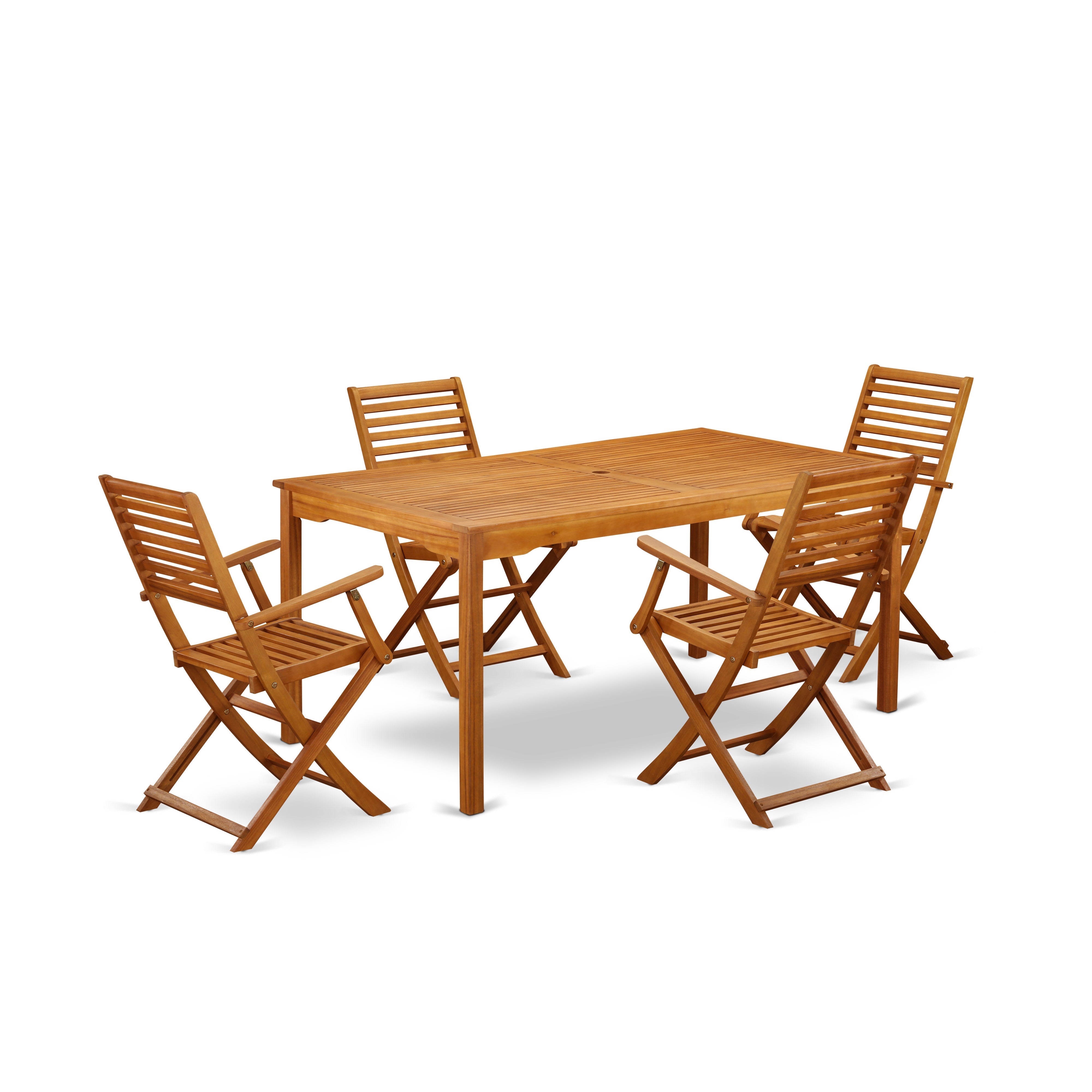 Juego de comedor para patio de 5 piezas East West Furniture CMBS5CANA. Incluye una mesa rectangular de madera de acacia para exteriores y 4 sillas plegables.