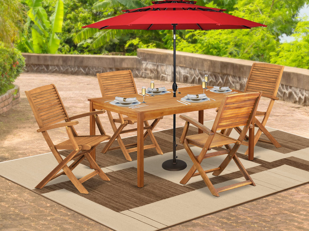 East West Furniture CMHD5CANA 5 Piece Patio Bistro Dining Furniture Set Contains a Rectangle Outdoor Acacia Wood Table and 4 Folding Arm Chairs