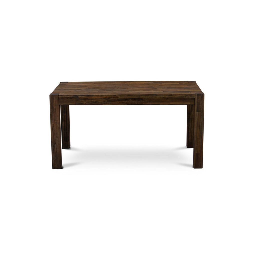 East West Furniture CNVE7-77-21 7 Piece Modern Dining Table Set Consist of a Rectangle Rustic Wood Wooden Table and 6 Blue Color Linen Fabric Upholstered Chairs