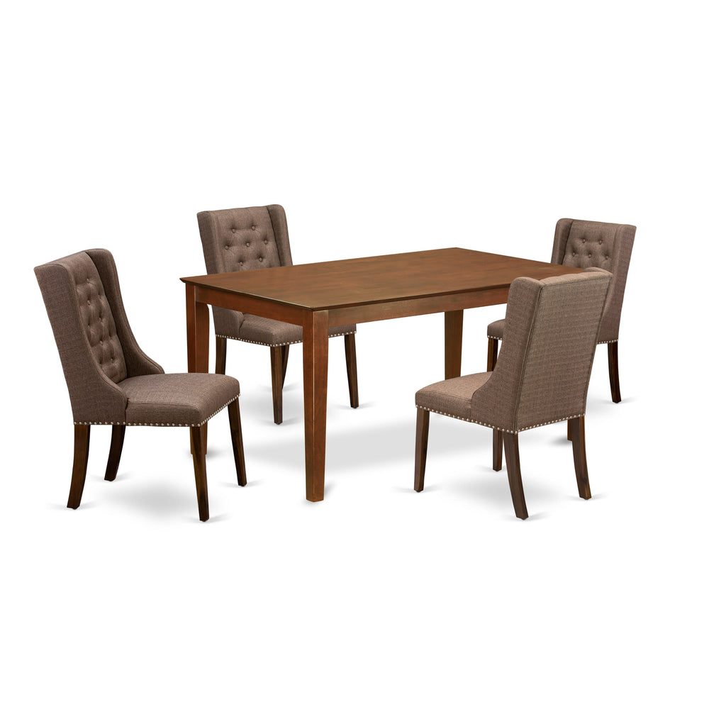 East West Furniture CNFO5-N8-18 5 Piece Dining Room Table Set Includes a Rectangle Rustic Wood Dining Table and 4 Brown Linen Linen Fabric Upholstered Chairs