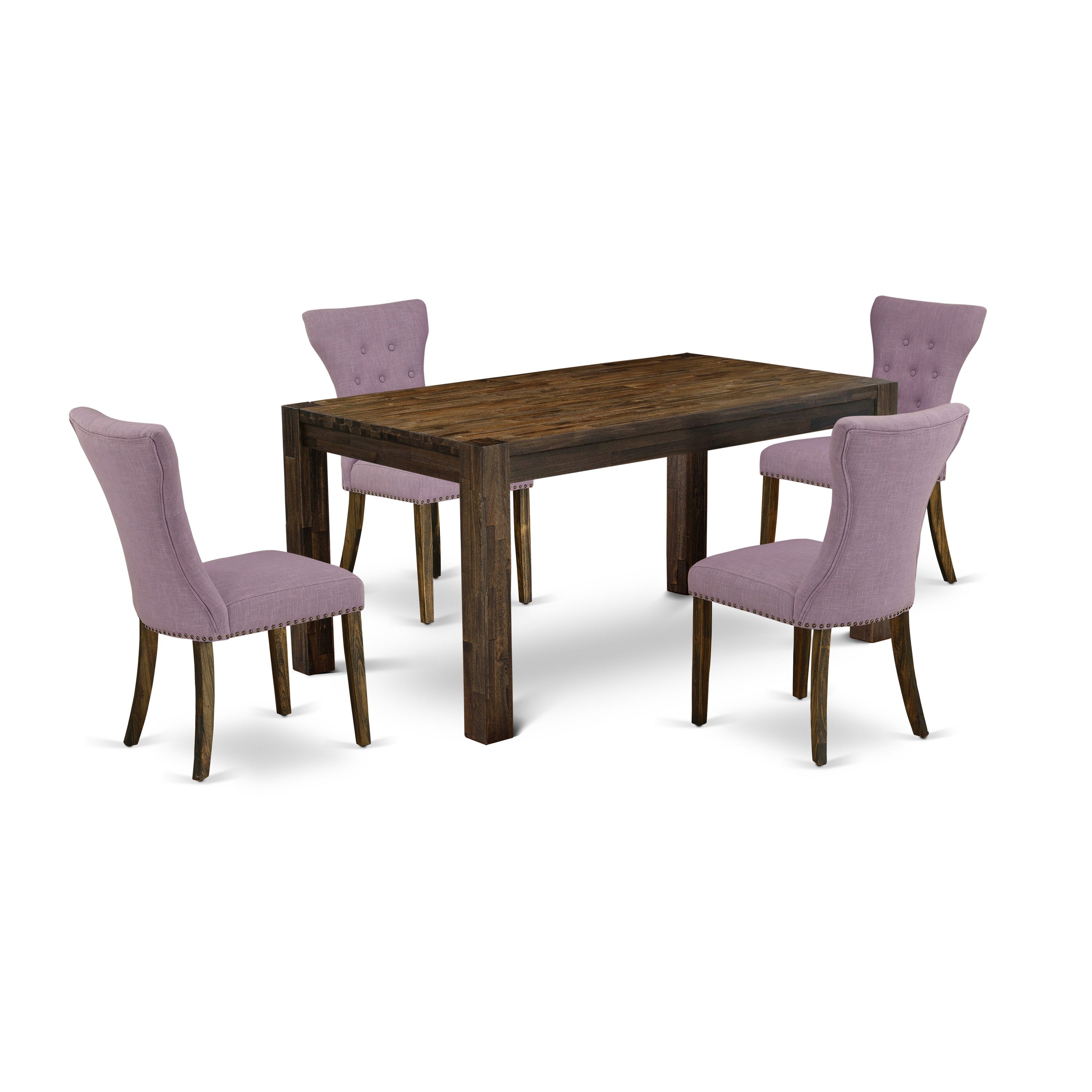 Juego de mesa de comedor de 5 piezas para 4 personas East West Furniture CNGA5-77-40. Incluye una mesa de comedor rectangular de madera rústica y 4 sillas de comedor Parson de tela de lino Dahlia.