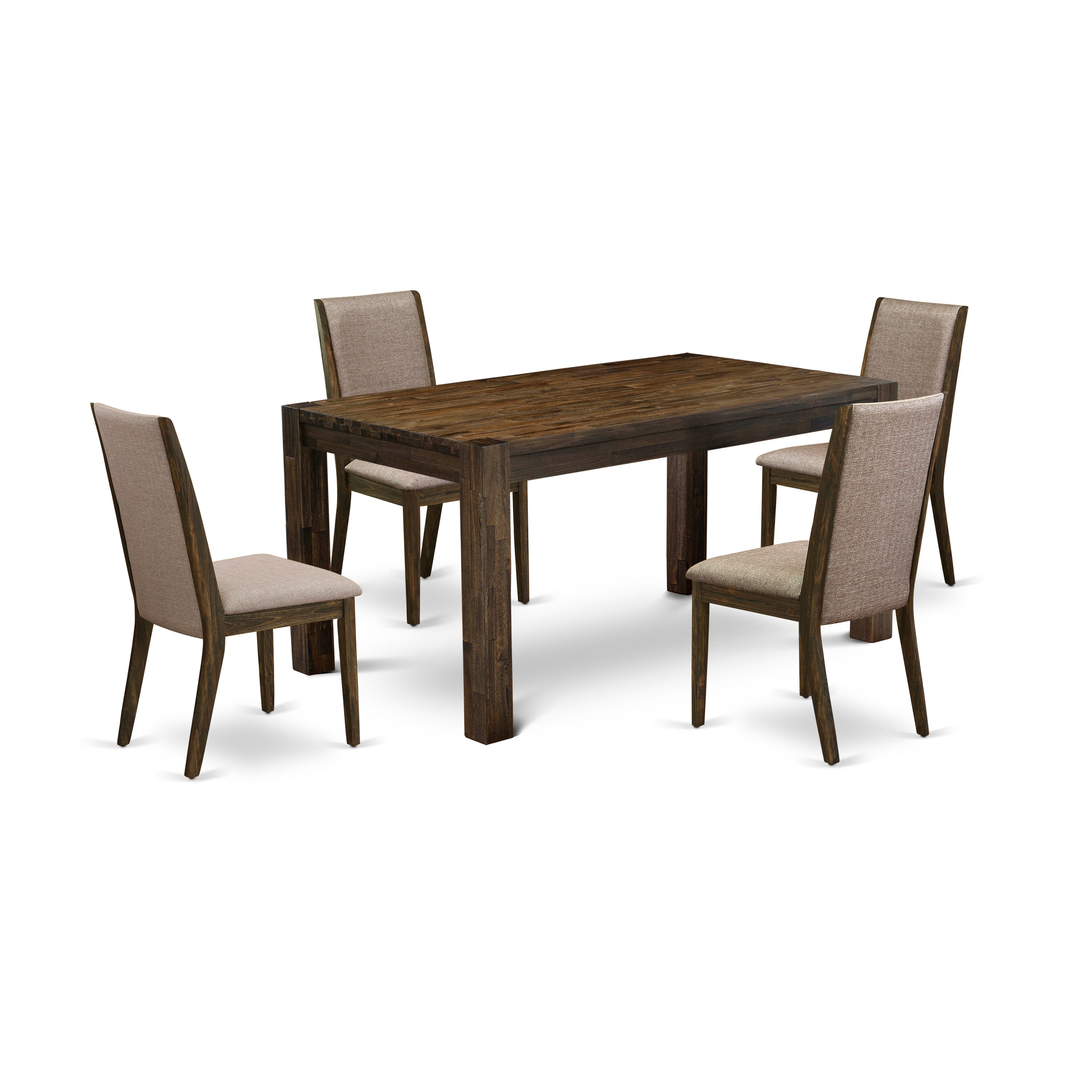 East West Furniture CNLA5-77-16 5-Pc Dinette Set- 4 dining room chairs with Dark Khaki Linen Fabric Seat and Stylish Chair Back - Dining Table (Distressed Jacobean Finish)