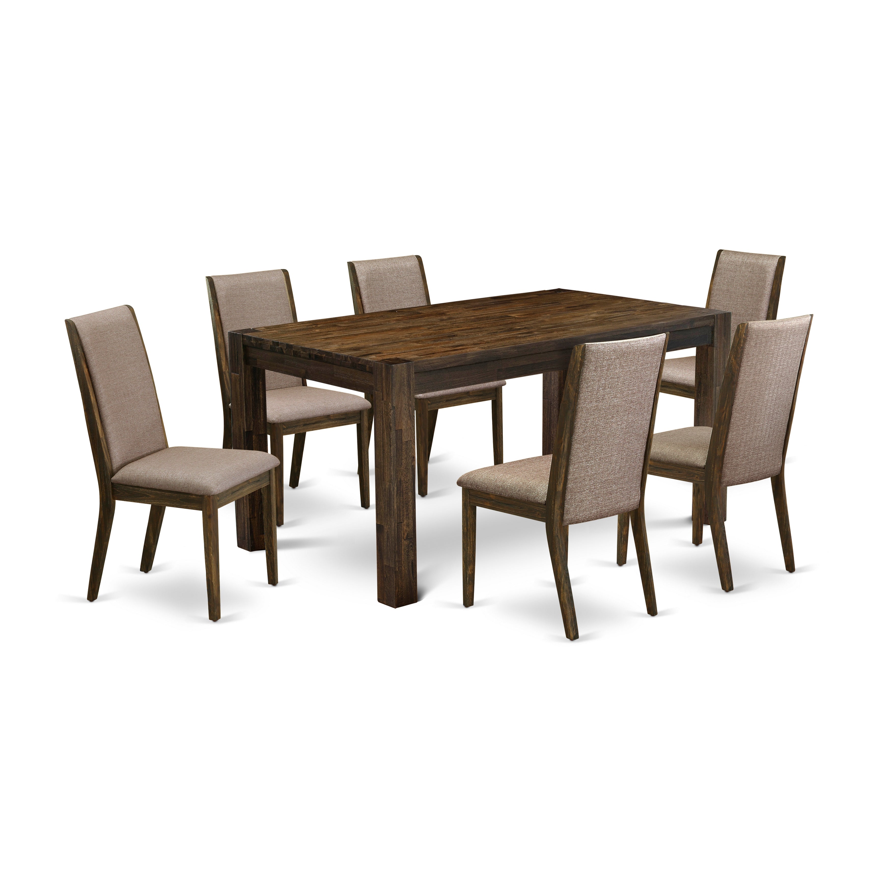 East West Furniture CNLA7-77-16 7-Pc Kitchen Dining Room Set- 6 Parson Dining Chairs with Dark Khaki Linen Fabric Seat and Stylish Chair Back - Kitchen Table (Distressed Jacobean Finish)