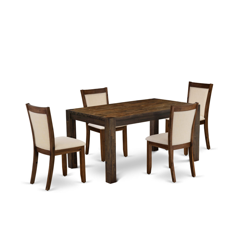 East West Furniture CNMZ5-N7-32 5 Piece Dining Set Includes a Rectangle Rustic Wood Dining Room Table and 4 Light Beige Linen Fabric Upholstered Chairs, 36x60 Inch, Walnut