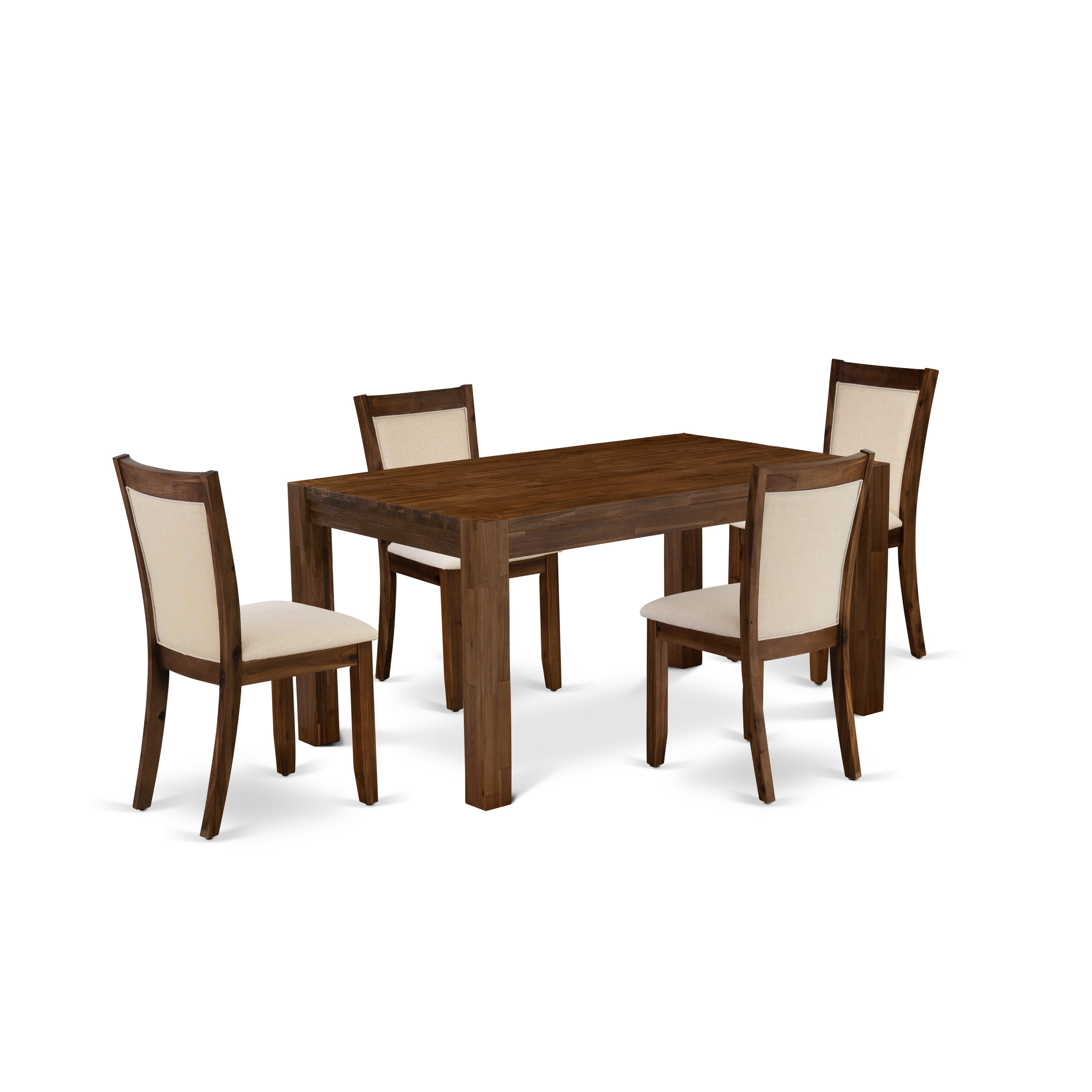 EAST WEST FURNITURE - CNMZ5-NN-32 - 5-Piece Dinner Table SetInclude A Wood Table and 4 Light Beige Linen Fabric Upholstered Chairs with Stylish High Back (Sand Blasting Antique Walnut Finish)