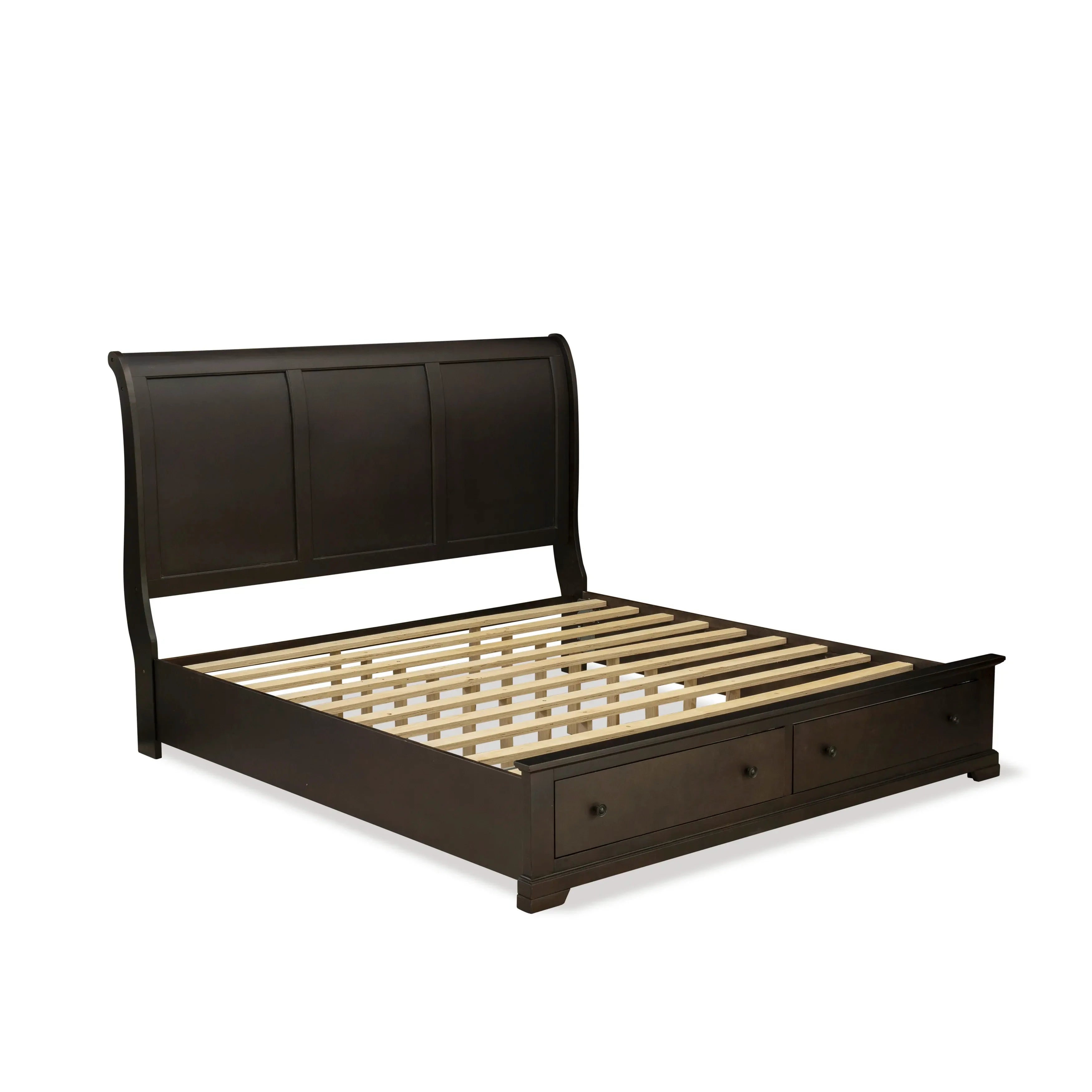 EAST WEST FURNITURE - CO21-K1NDM0 - 4 Piece Bed Room Set with Modern Bed Frame, Wooden Dressers for Bedroom, Bathroom Wall Mirror, and 1 Mid Century Nightstand - Wire Brushed Walnut Finish