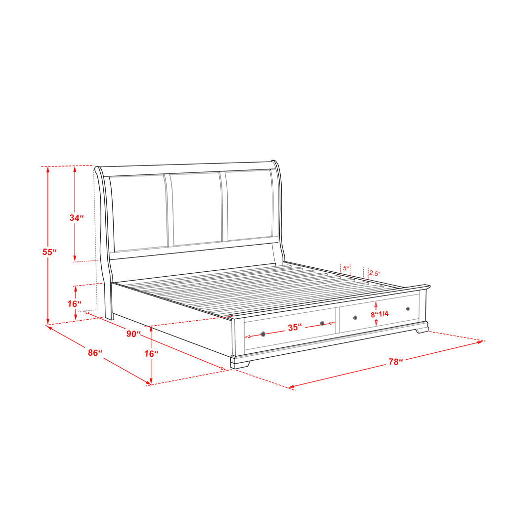 East West Furniture CO21-K2N00C 4 Pc King Size Bed Set with Luxurious Style Headboard King Bed Frame