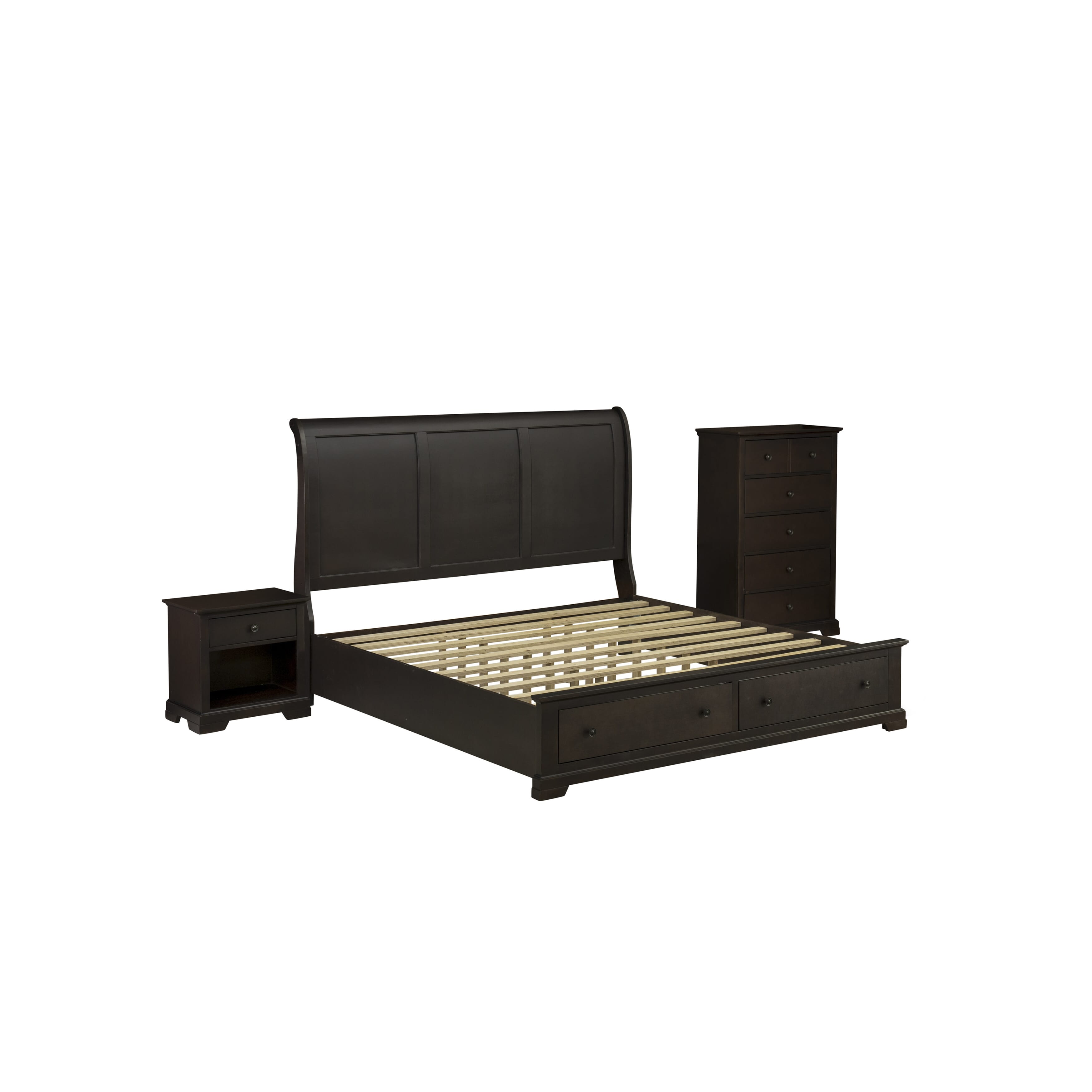 EAST WEST FURNITURE - CO21-K1N00C - 3 Pc King Size Bedroom Set with Luxurious Style Headboard King Bed, Wood Chest and 1 Walnut Nightstand - Wire Brushed Walnut Finish