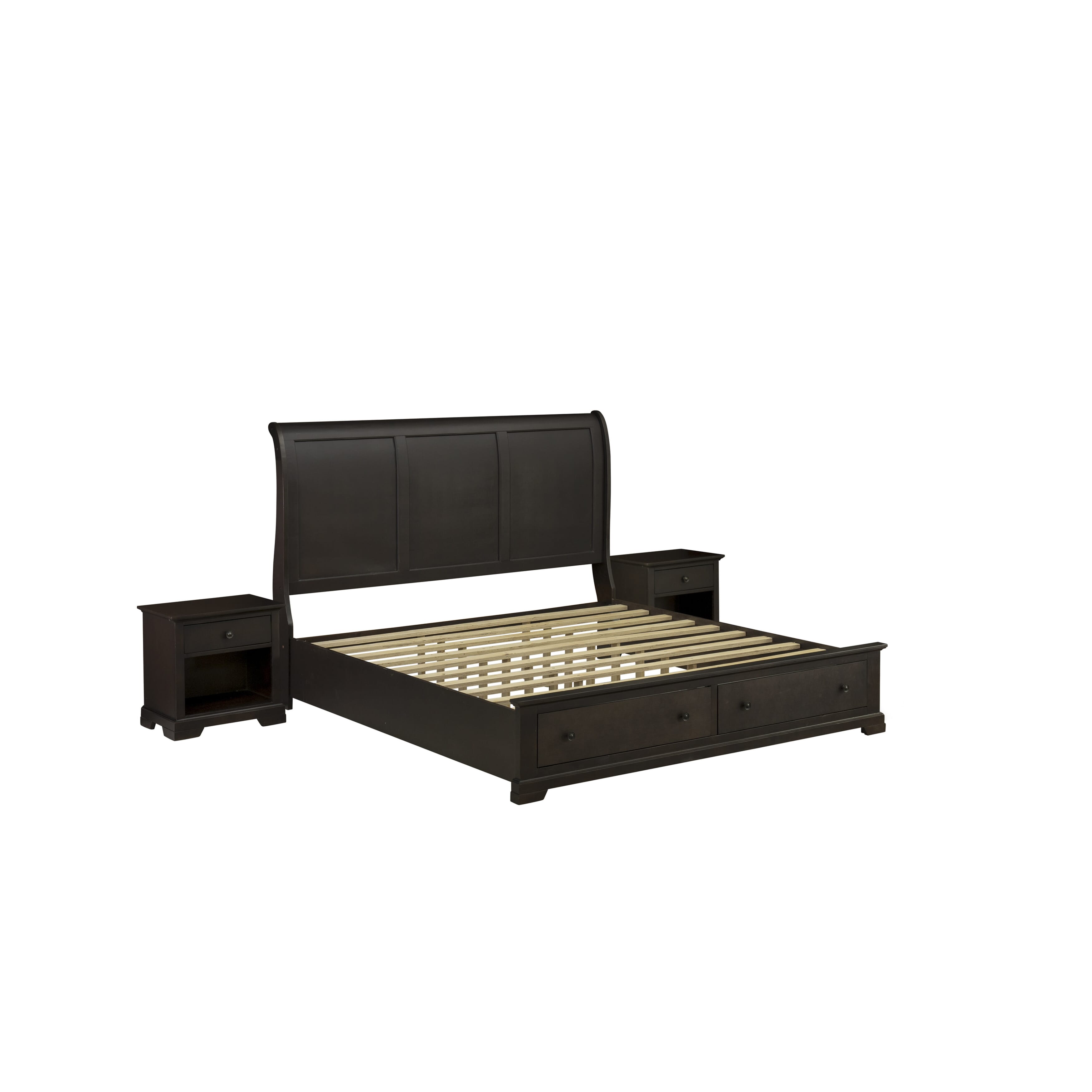 EAST WEST FURNITURE - CO21-K2N000 - 3 Pc King Size Bedroom Set with Luxurious Style Headboard Modern Bed Frame and 2 Night Stands - Wire Brushed Walnut Finish