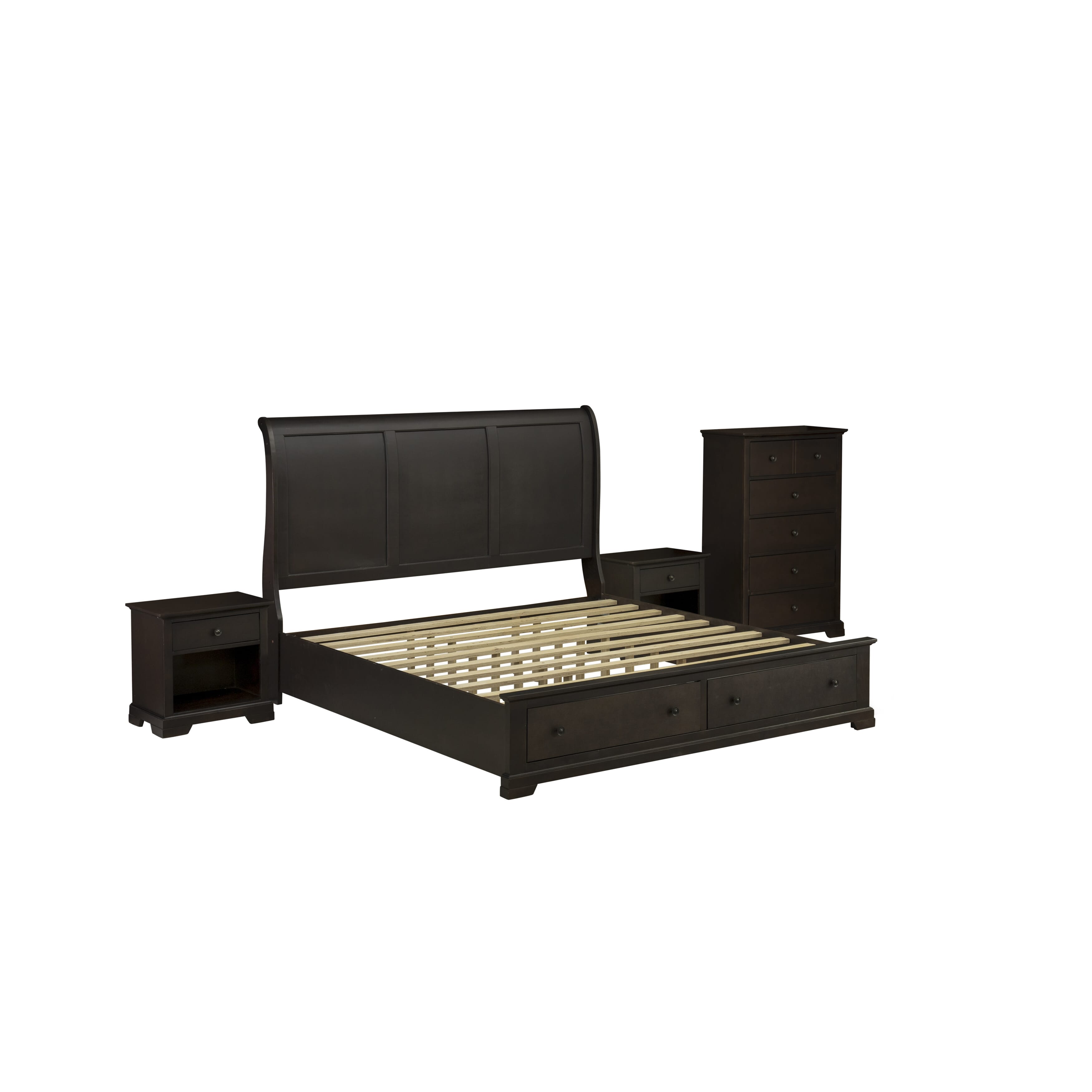 EAST WEST FURNITURE - CO21-K2N00C - 4 Pc King Size Bed Set with Luxurious Style Headboard King Bed Frame, Drawer Chest and 2 Bed Side Tables - Wire Brushed Walnut Finish