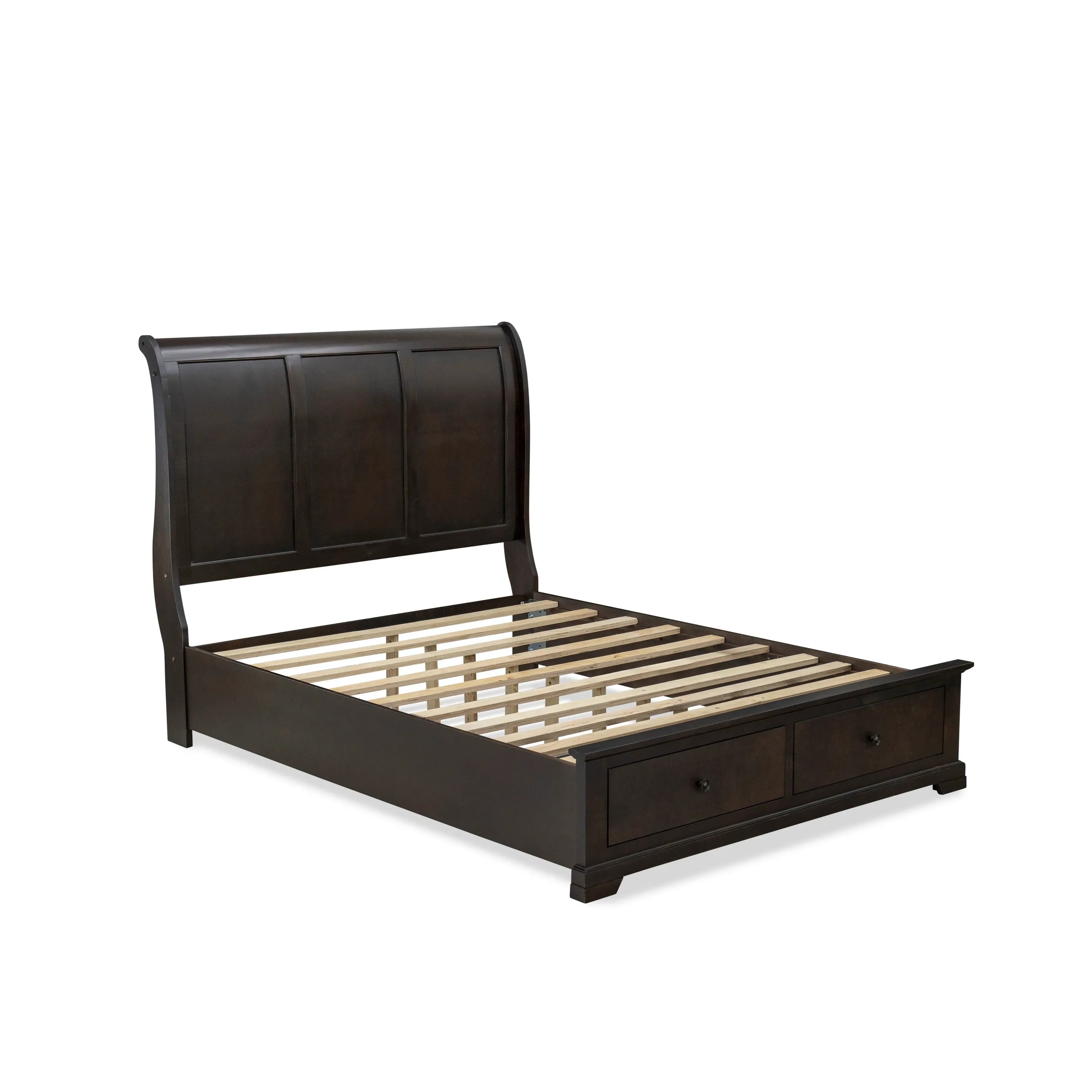 East West Furniture CO21-Q00DMC Cordova 4-Pc Queen Size Bedroom Set Contains a Platform Queen Bed, Small Dresser, Mid Century Modern Mirror and a Bedroom Chester - Wire Brushed Walnut Finish
