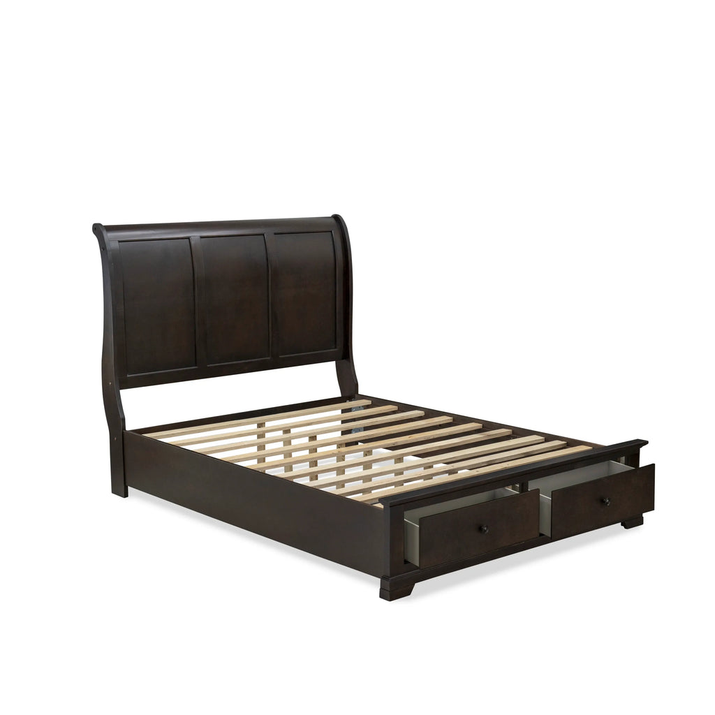 East West Furniture CO21-Q1N00C Cordova 3-Piece Queen Size Bed Set Includes a Wooden Queen Bed, Wooden Bedroom Chester with Drawers and a Modern Nightstand - Wire Brushed Walnut Finish