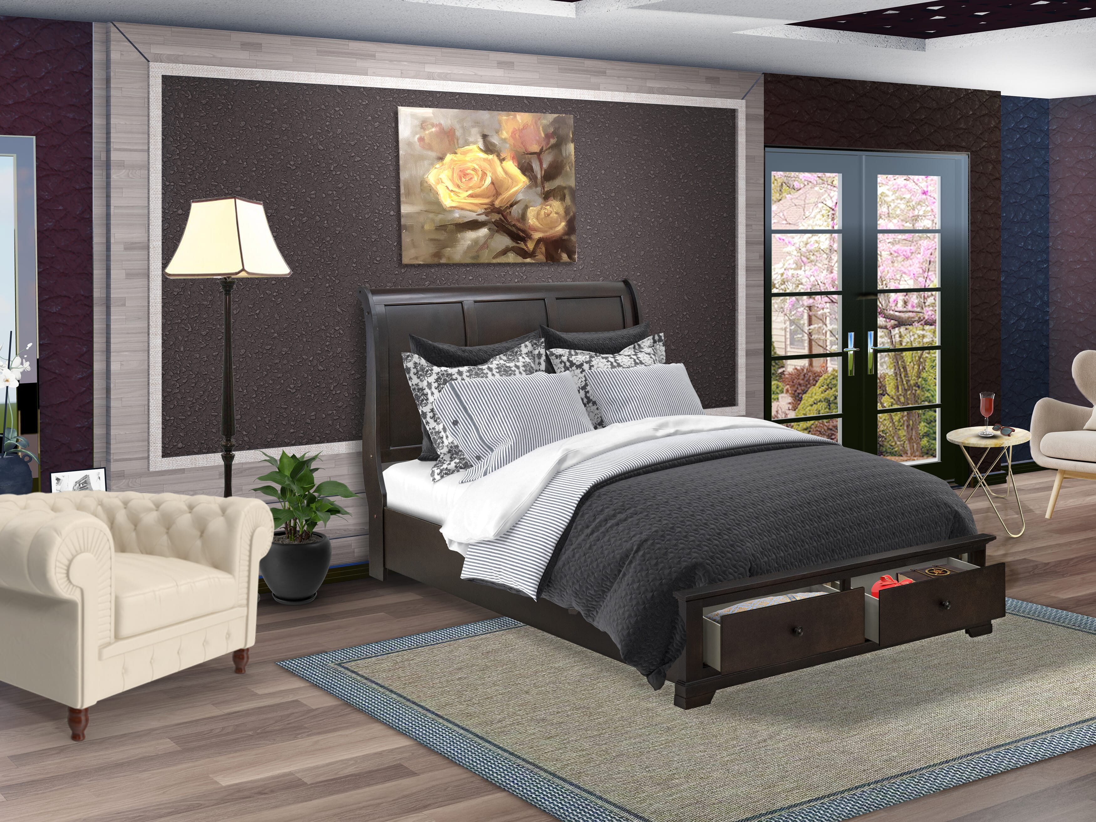 Cama de plataforma Cordova Queen de East West Furniture CO21-Q00000 con acabado en nogal cepillado