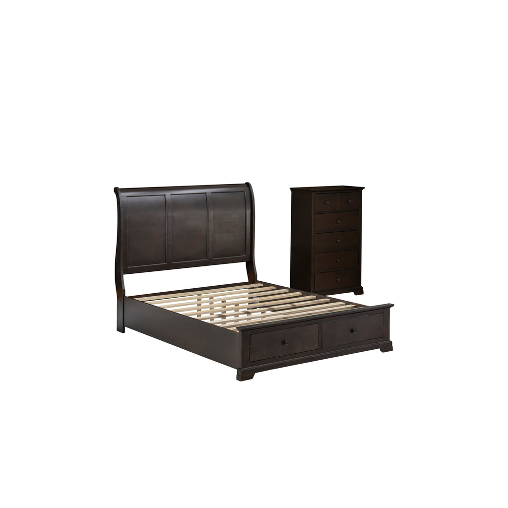 East West Furniture CO21-Q0000C Cordova 2-Piece Queen Size Bed Set Consists of a Modern Queen Platform Bed and Bedroom Wooden Chest with 6 Drawers - Wire Brushed Walnut Finish