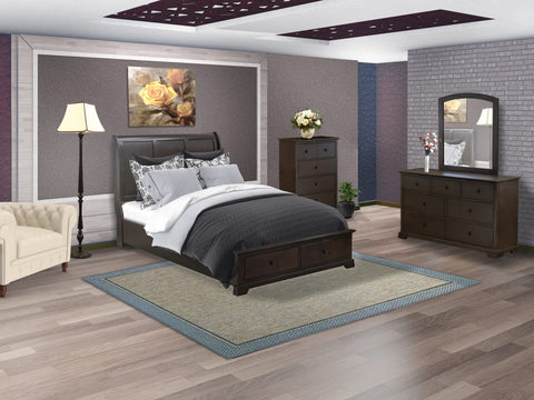 East West Furniture CO21-Q00DMC Cordova 4-Pc Queen Size Bedroom Set Contains a Platform Queen Bed, Small Dresser, Mid Century Modern Mirror and a Bedroom Chester - Wire Brushed Walnut Finish