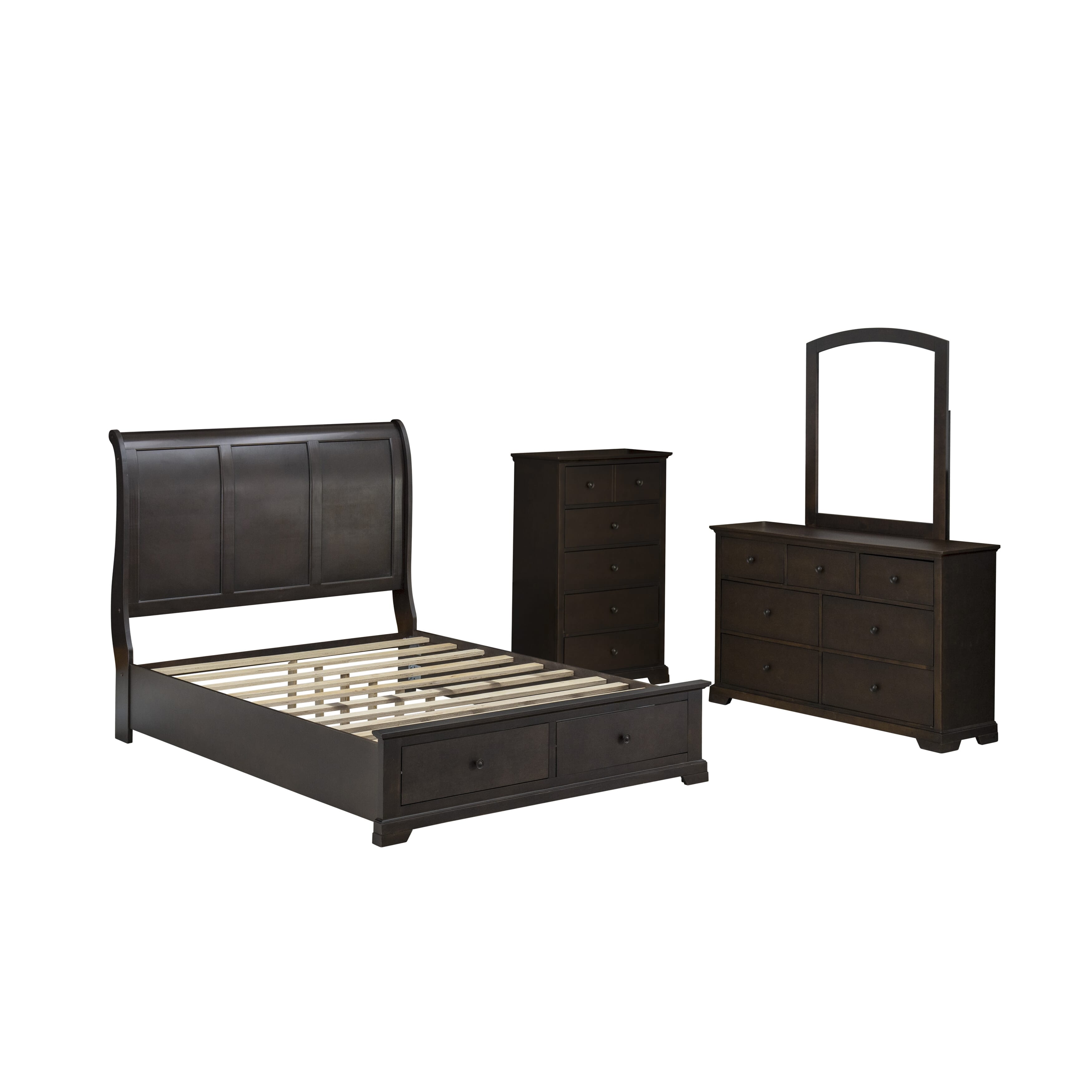 East West Furniture CO21-Q00DMC Cordova 4-Pc Queen Size Bedroom Set Contains a Platform Queen Bed, Small Dresser, Mid Century Modern Mirror and a Bedroom Chester - Wire Brushed Walnut Finish