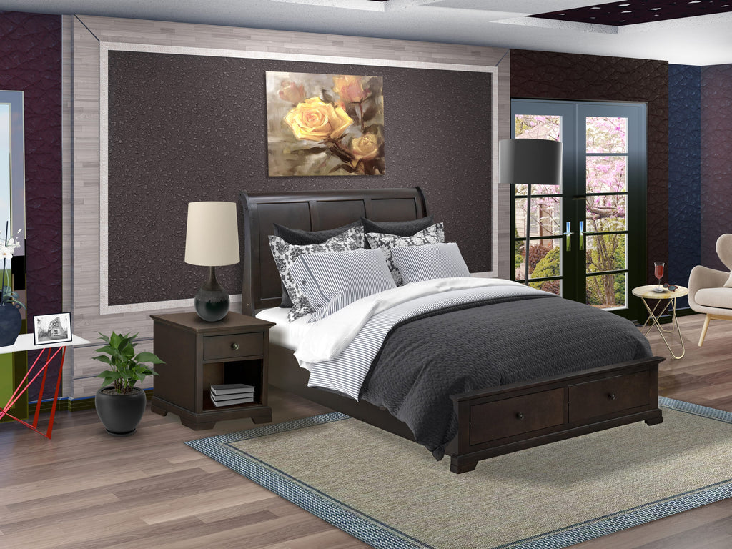 East West Furniture CO21-Q1N000 Cordova 2-Piece Queen Bedroom Set Includes a Wooden Bed Frame and a Mid Century Modern Nightstand with a Drawers - Wire Brushed Walnut Finish