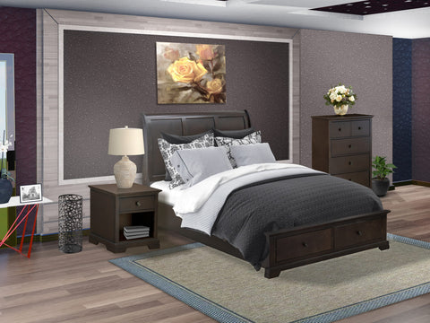 East West Furniture CO21-Q1N00C Cordova 3-Piece Queen Size Bed Set Includes a Wooden Queen Bed, Wooden Bedroom Chester with Drawers and a Modern Nightstand - Wire Brushed Walnut Finish