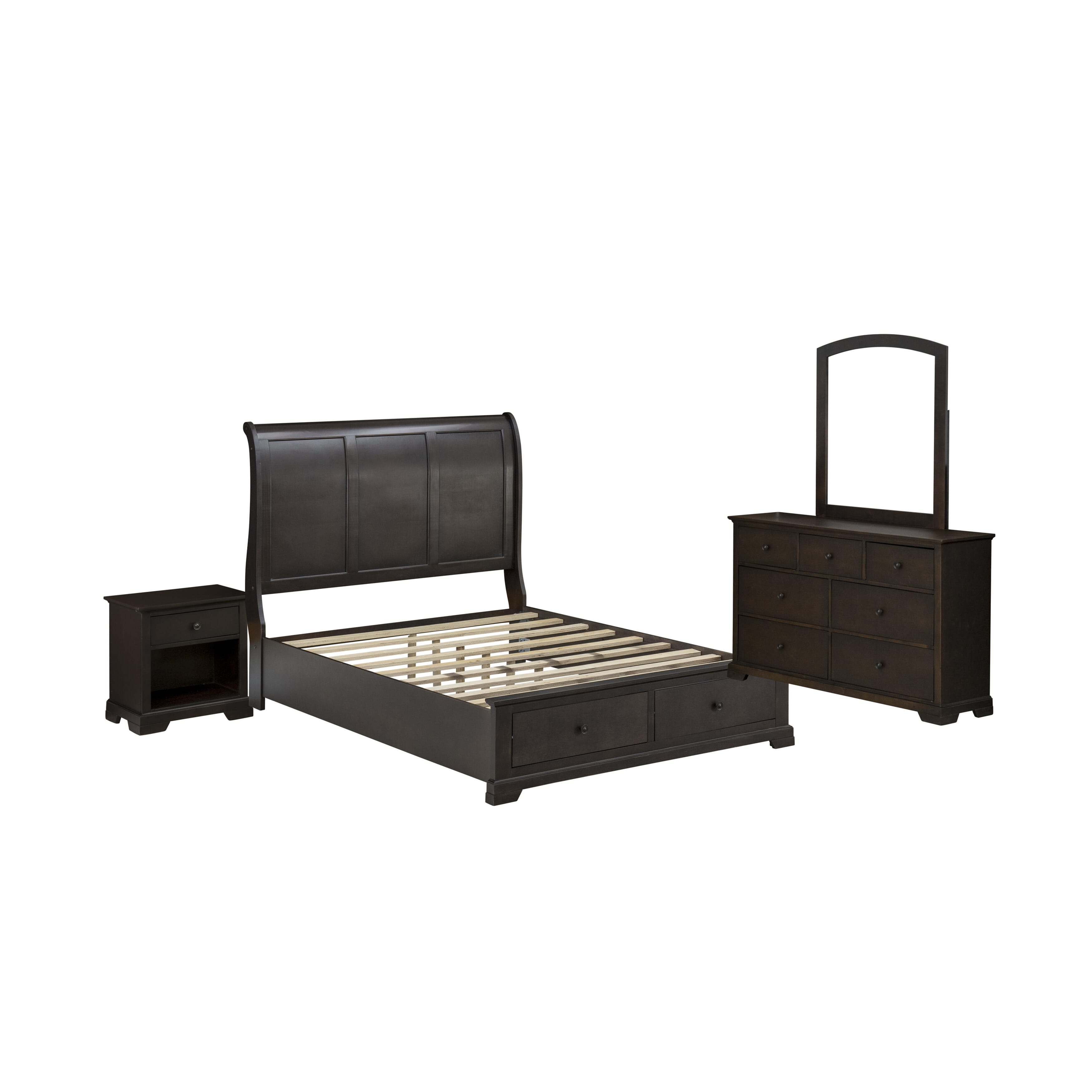 East West Furniture CO21-Q1NDM0 Cordova 4-Pc Queen Size Bedroom Set Consists of a Wooden Platform Bed, Bedroom Dresser, Bedroom Mirror and a Small Modern Night Stand - Wire Brushed Walnut Finish