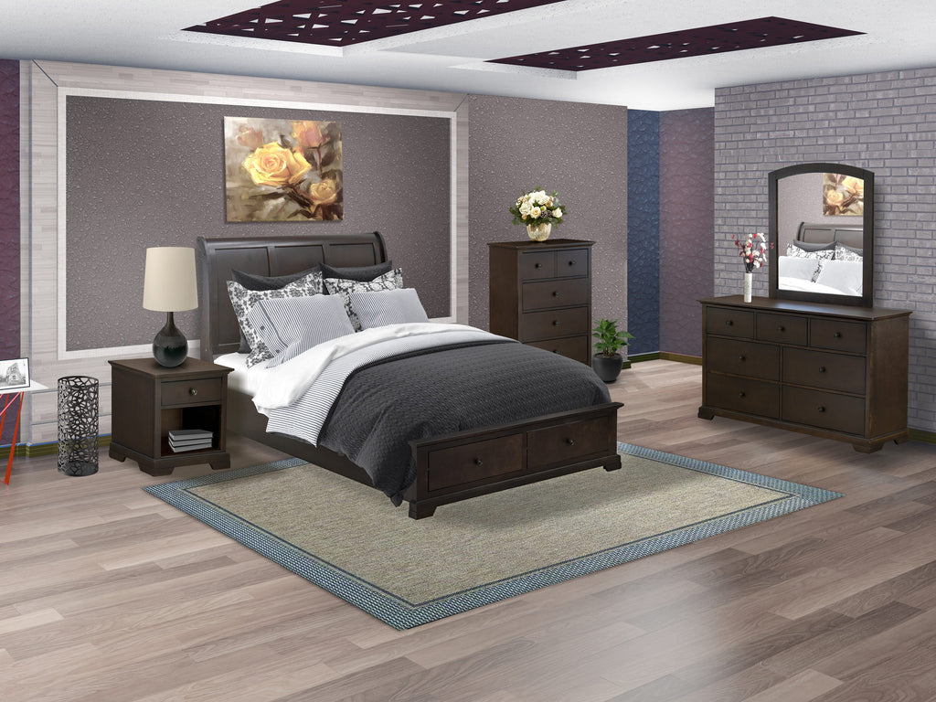 East West Furniture CO21-Q1NDMC Cordova 5-Pc Bedroom Set Consists of a Wooden Queen Bed
