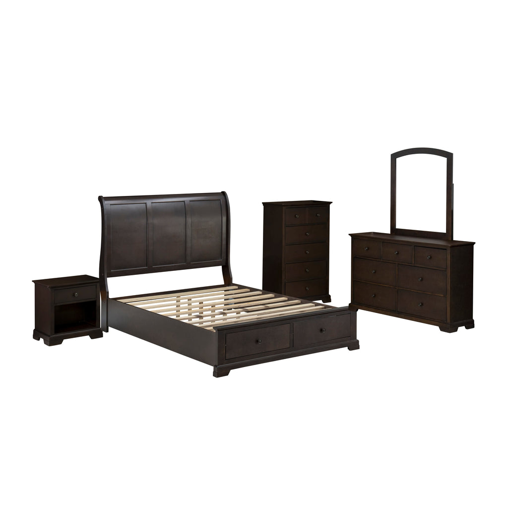 East West Furniture CO21-Q1NDMC Cordova 5-Pc Bedroom Set Consists of a Wooden Queen Bed