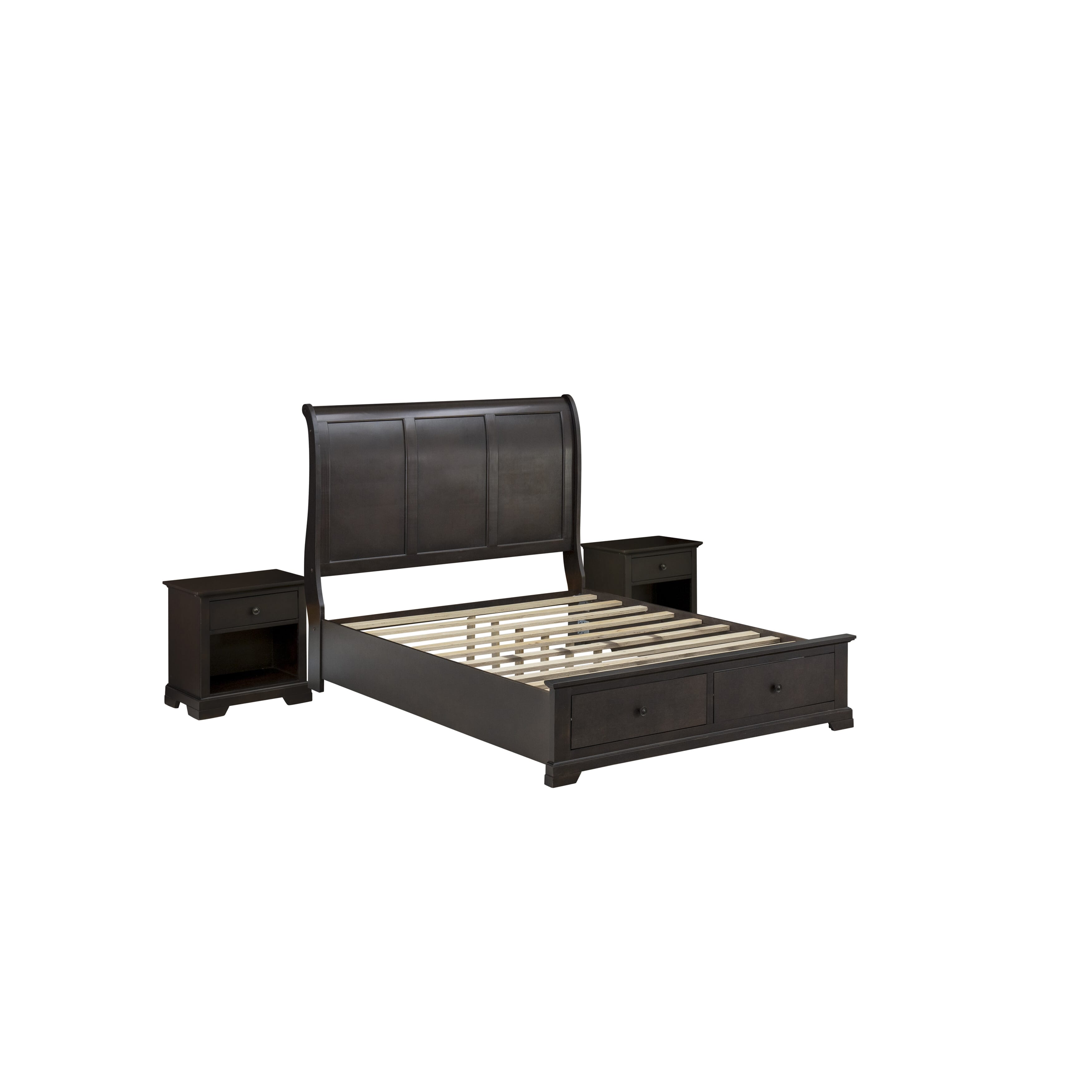 East West Furniture CO21-Q2N000 Cordova 3-Piece Queen Bedroom Set Contains a Wooden Platform Bed and 2 Midcentury Modern Nightstand with a Drawer - Wire Brushed Walnut Finish