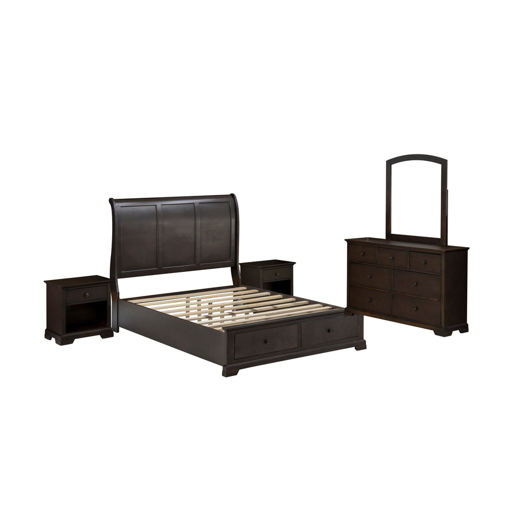 East West Furniture CO21-Q2NDM0 Cordova 5-Pc Queen Bedroom Set Includes a Queen Bed, Solid Wood Dresser, Bedroom Mirror and 2 Modern Bedroom Night Stands - Wire Brushed Walnut Finish