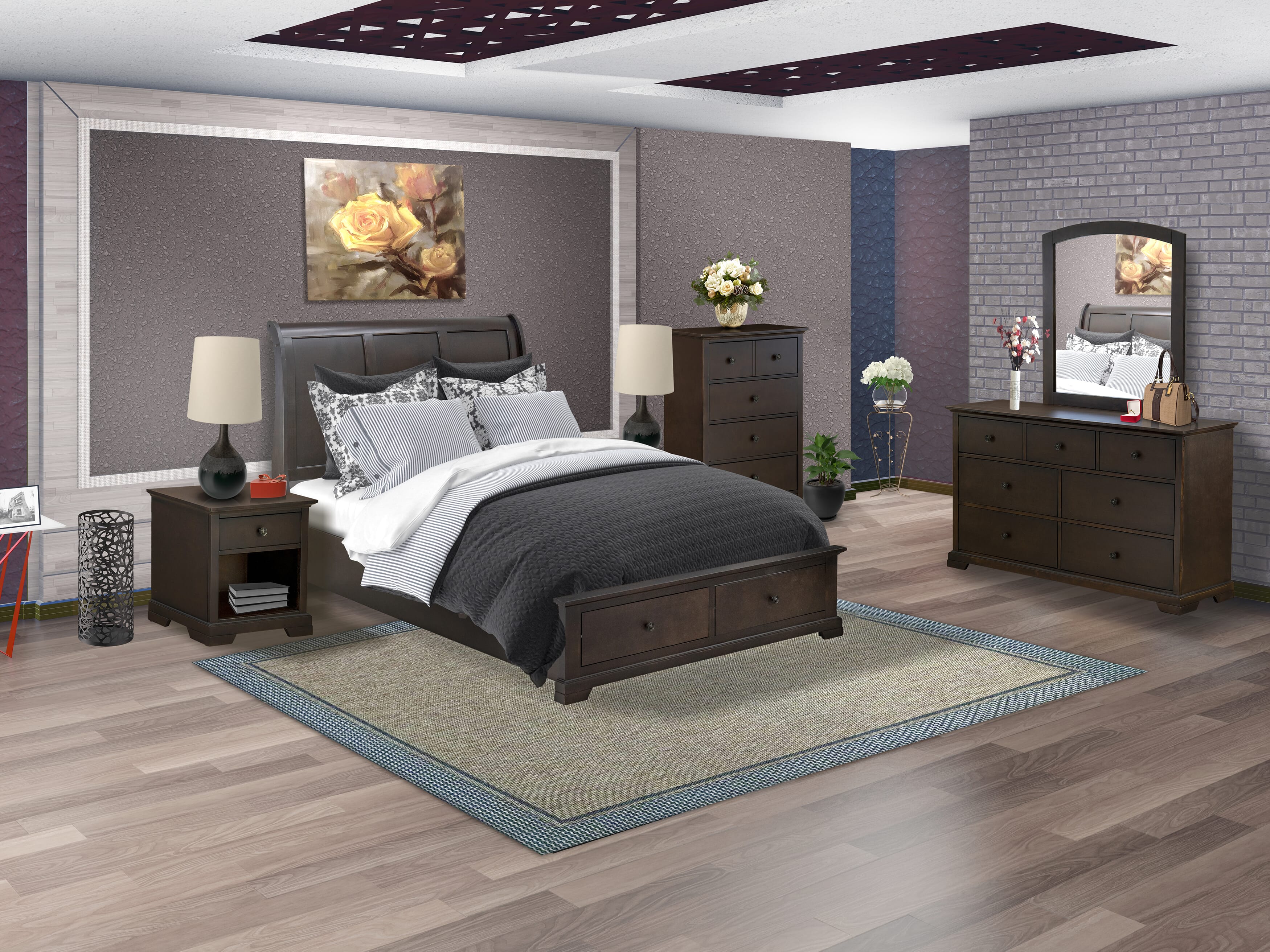 Juego de dormitorio Cordova de 6 piezas East West Furniture CO21-Q2NDMC Incluye una cama tamaño queen