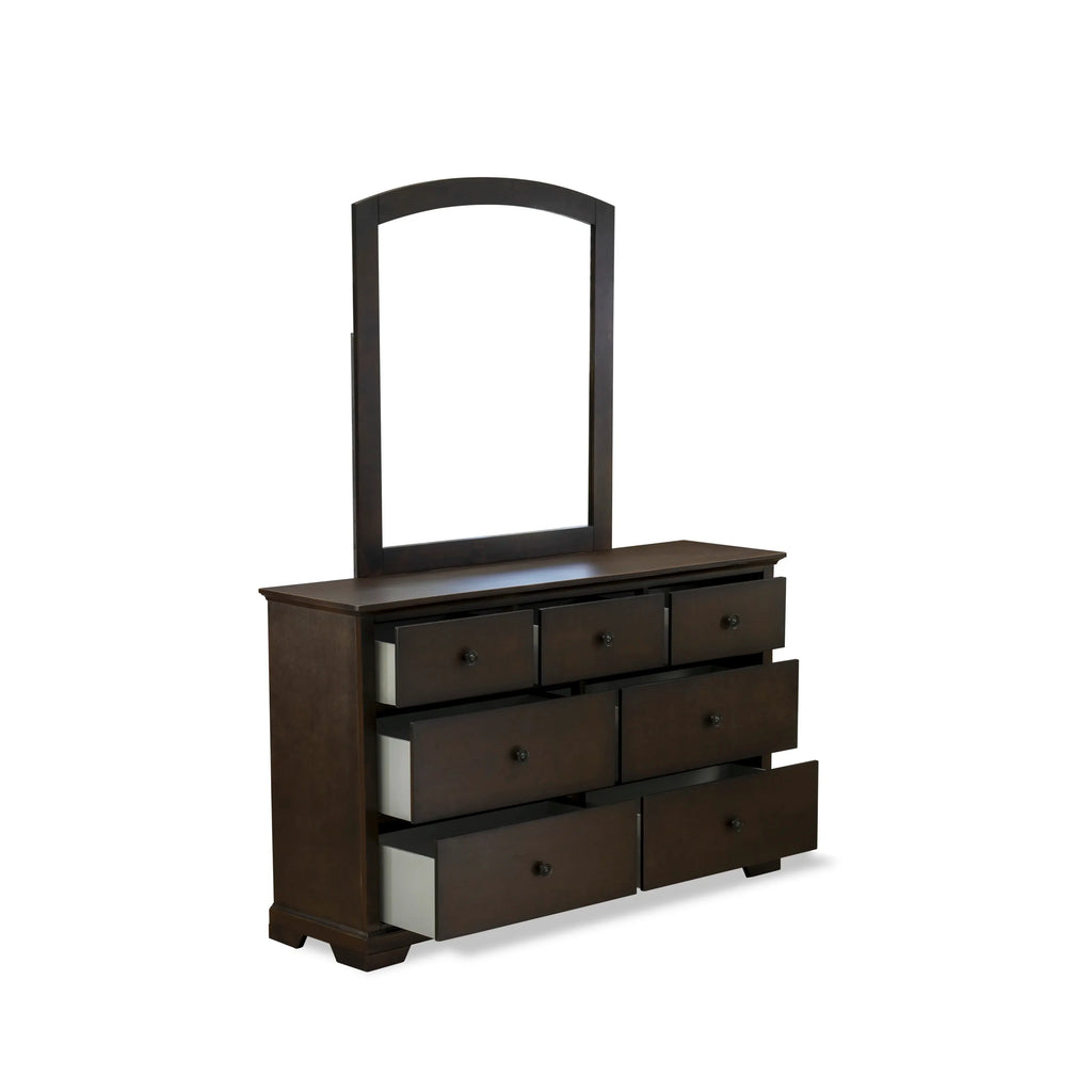 East West Furniture CO21-K2NDM0 5 Piece Bedroom Furniture Set with Modern Style Headboard Wood Bed Frame