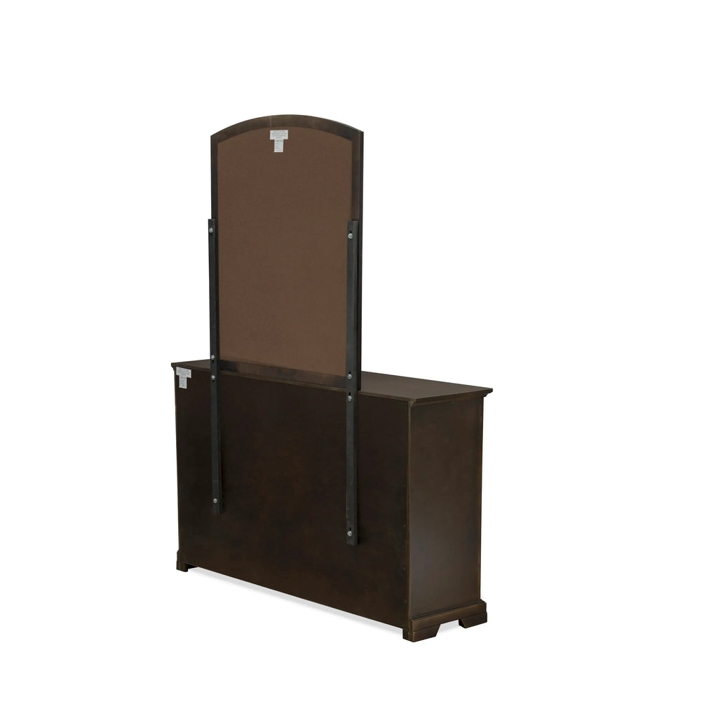 East West Furniture CO21-K2NDM0 5 Piece Bedroom Furniture Set with Modern Style Headboard Wood Bed Frame